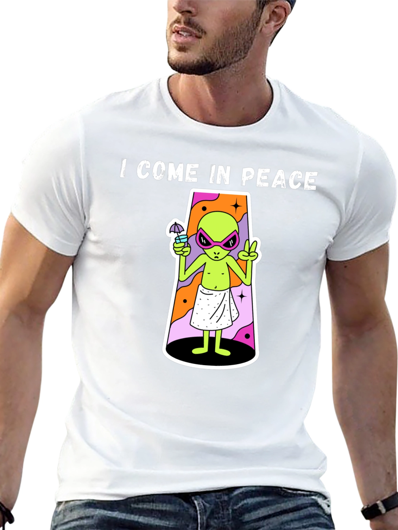 Black I Come In Peace Alien Graphic T-Shirt view 13
