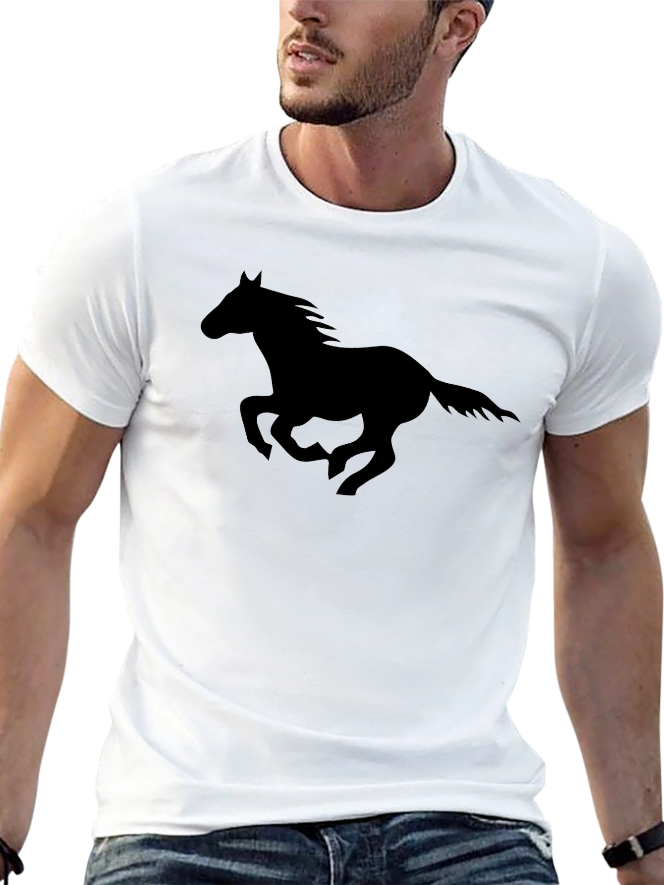 Black Horse Silhouette Graphic Tee - Black Cotton T-Shirt view 13