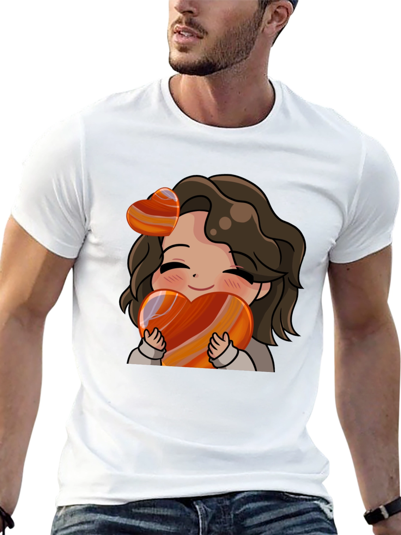 Black Cute Cartoon Girl Heart T-Shirt view 13