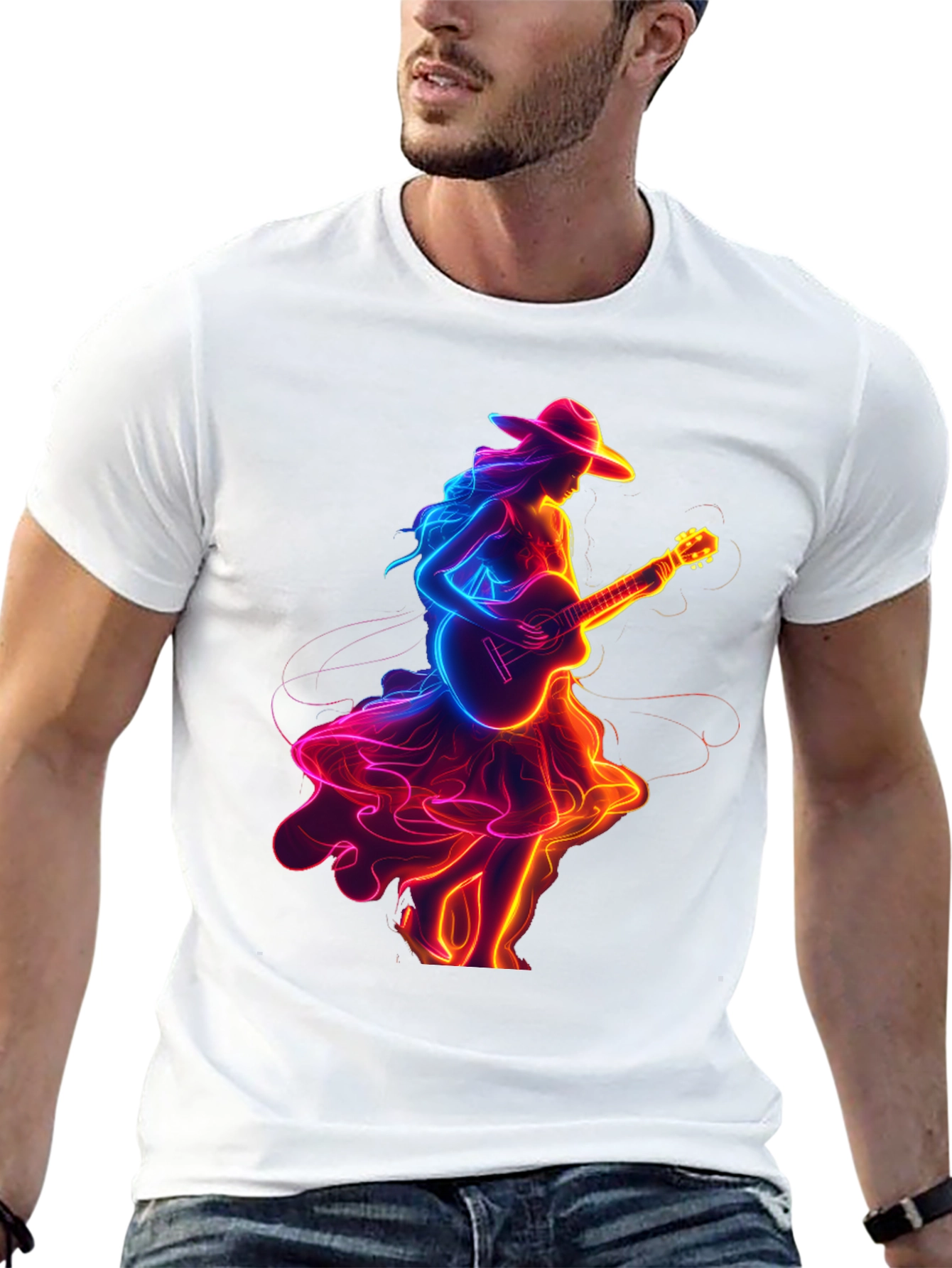 Black Neon Guitar Girl Graphic Tee view 13