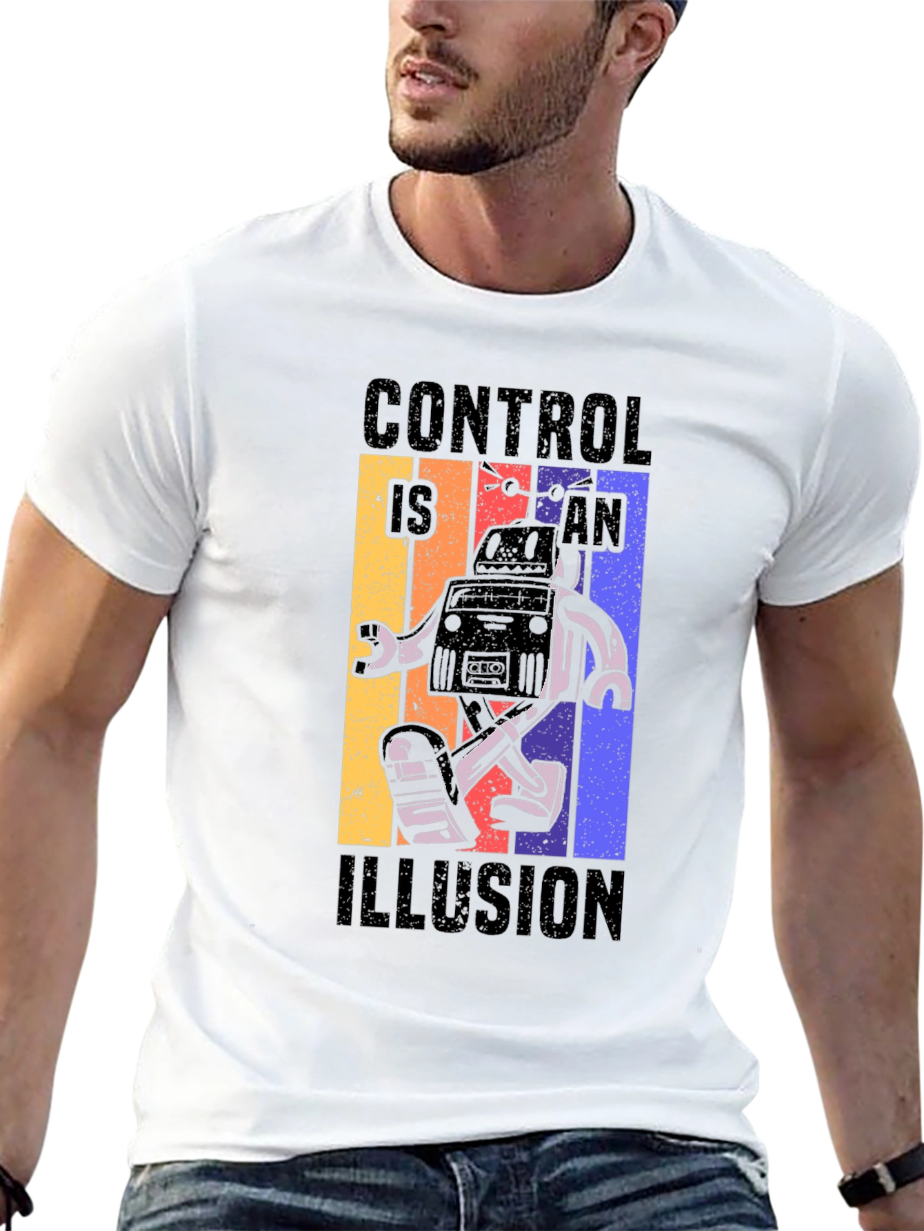 Black Control is an Illusion Robot Graphic Tee view 13