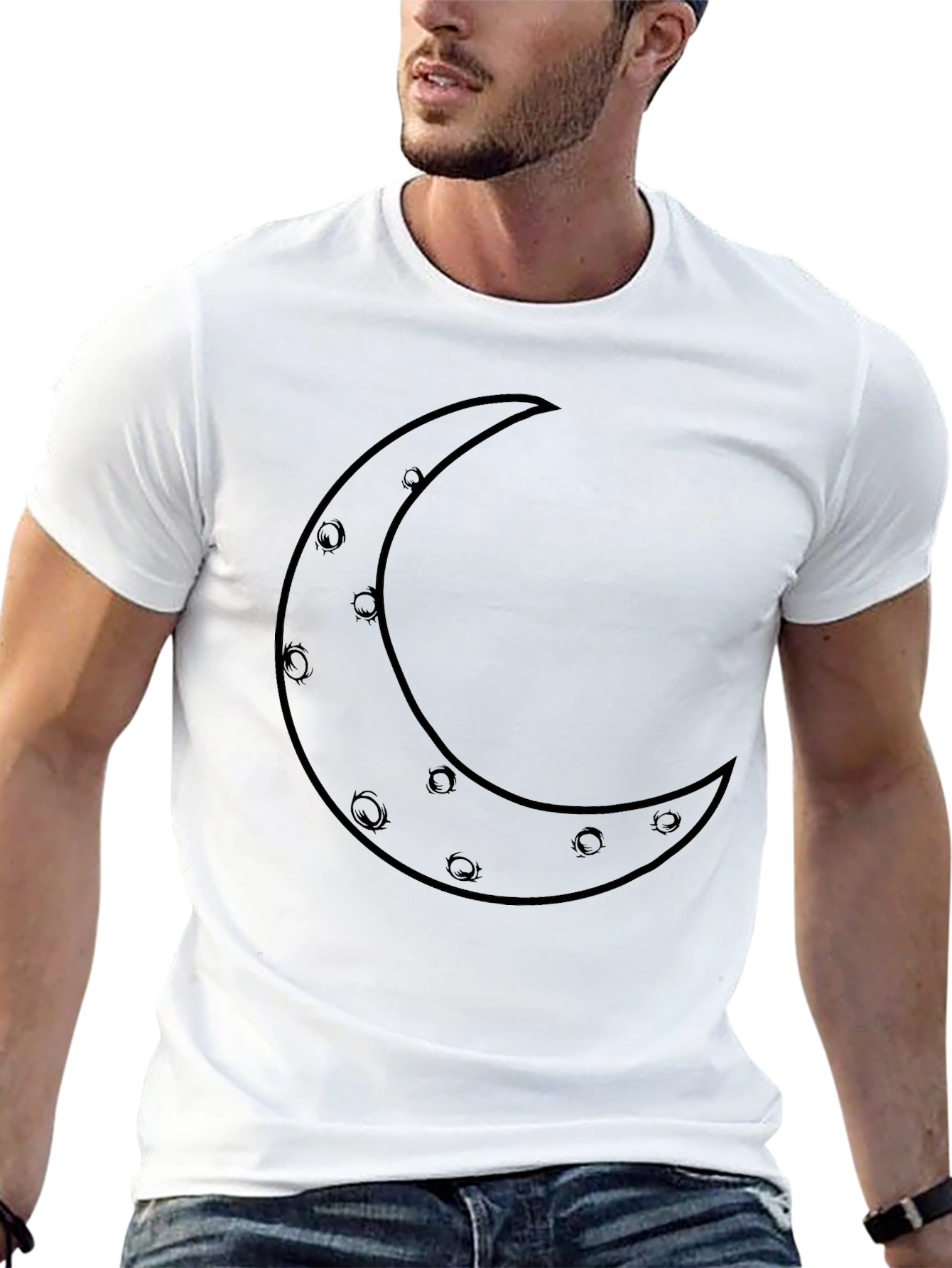 Black Crescent Moon Graphic Tee - Black Cotton Blend Shirt view 13