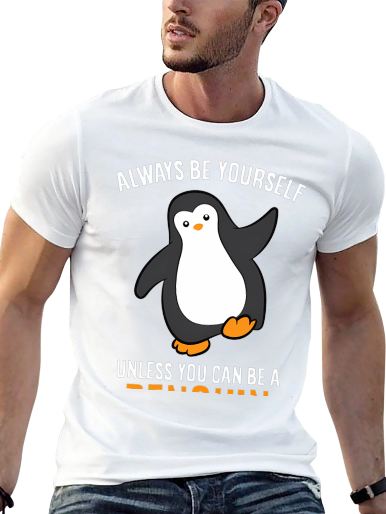 Black Funny Penguin Graphic T-Shirt - Be Yourself! view 13