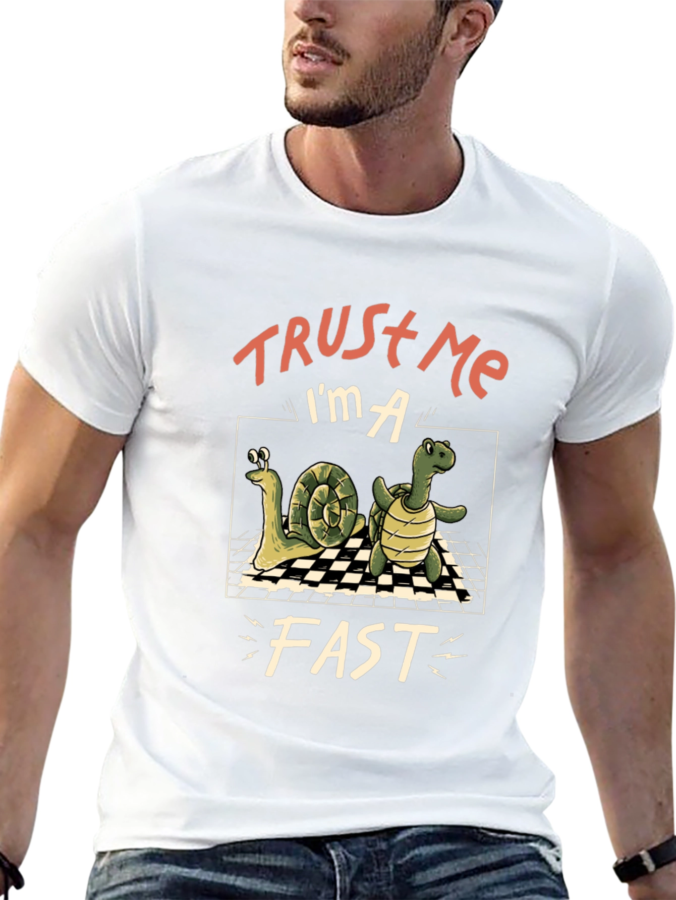 Black Funny Snail and Turtle Trust Me I'm A Fast T-Shirt view 13
