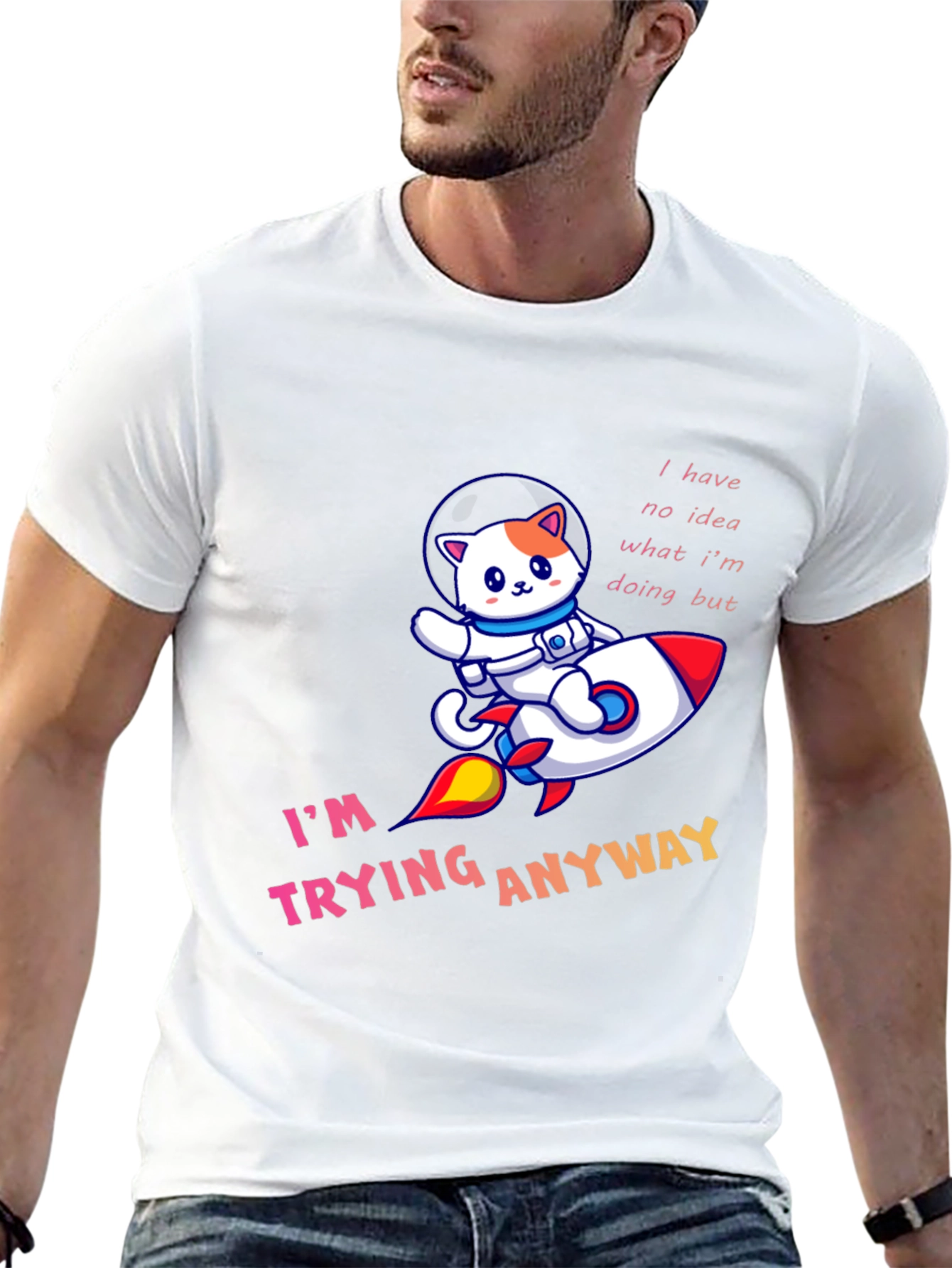 Black Cat Astronaut T-Shirt - "I'm Trying Anyway" view 13