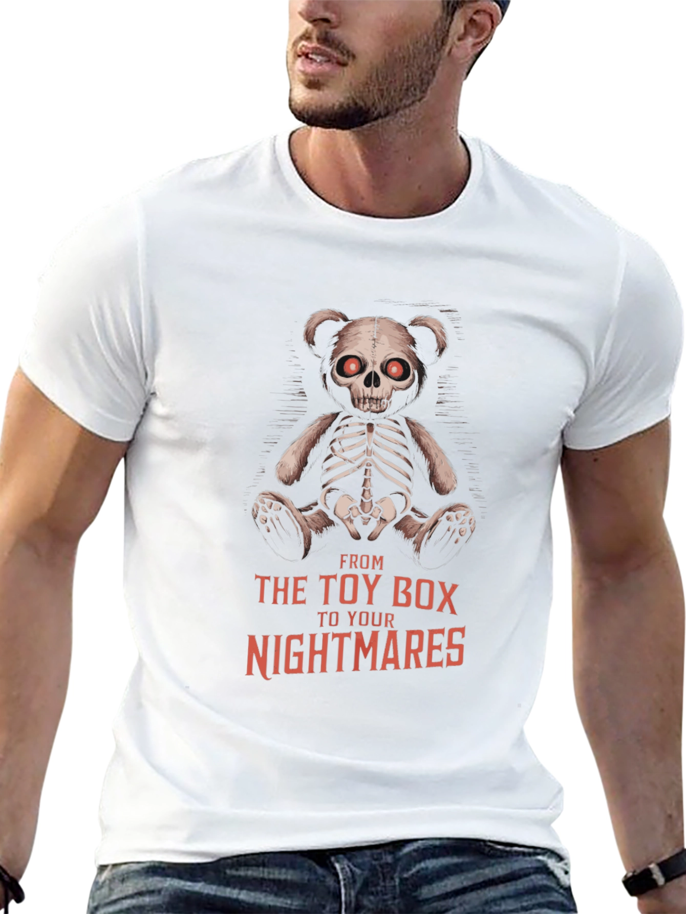 Black Creepy Teddy Bear Skeleton T-Shirt view 13
