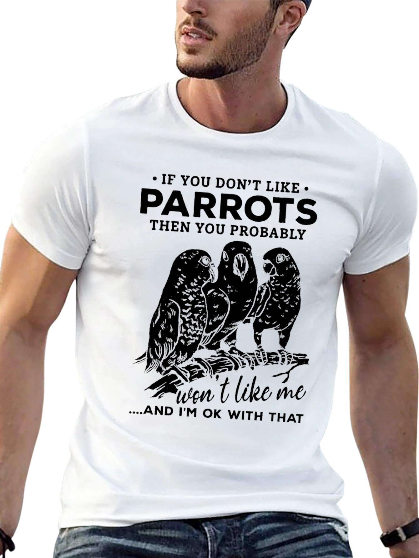 Black Parrot Graphic Print Crew Neck T-Shirt view 13