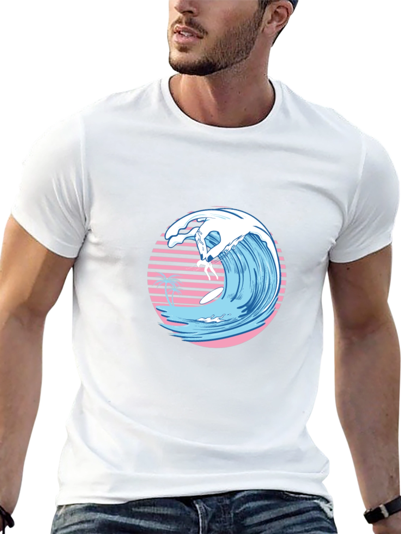 Black Retro Wave Surfer Graphic Tee view 13