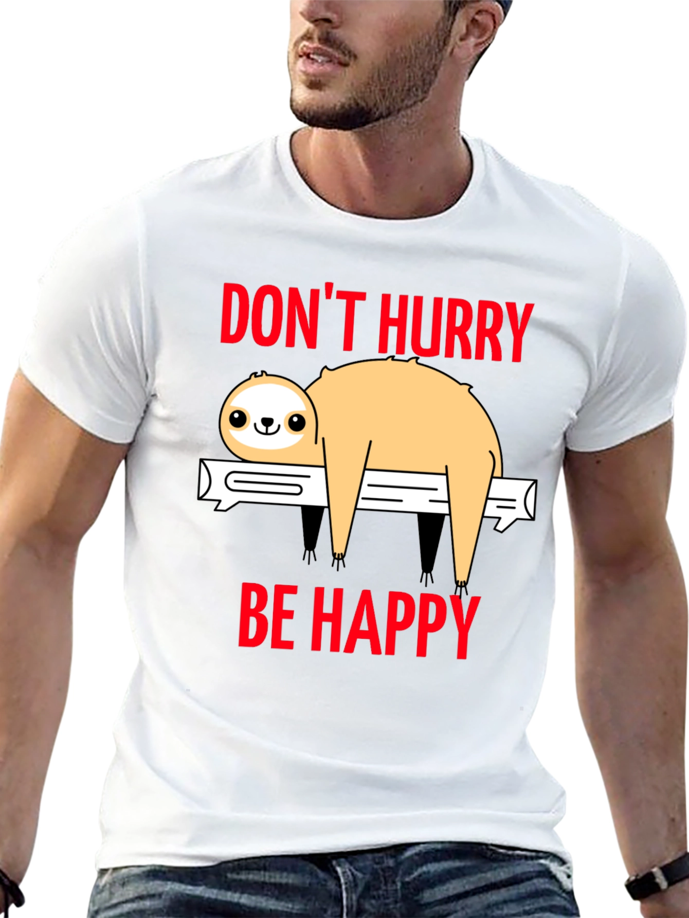 Black Don't Hurry Be Happy Sloth T-Shirt view 13
