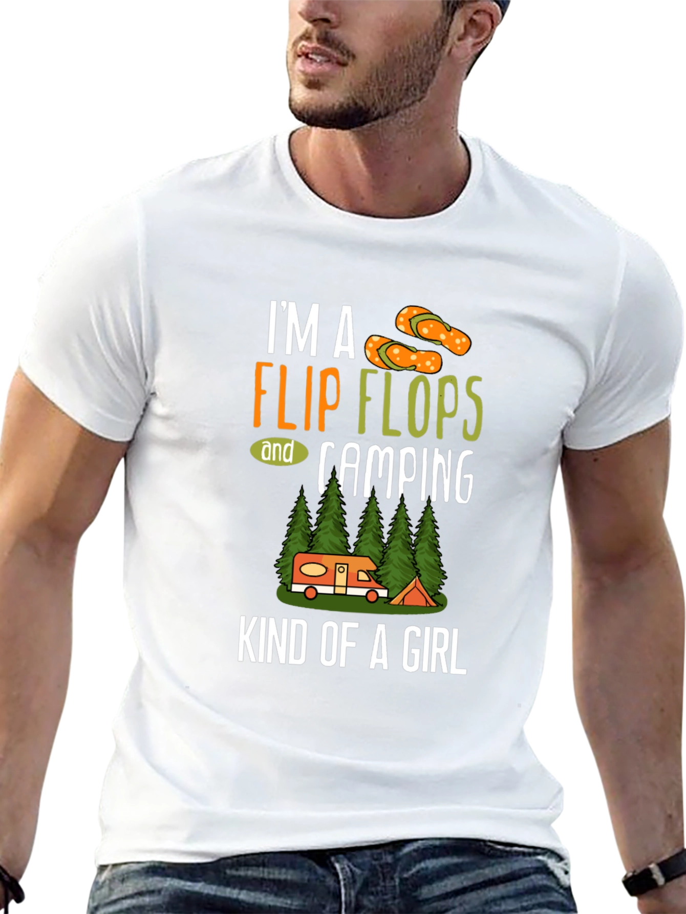 Black I'm a Flip Flops & Camping Kind of a Girl T-Shirt view 13