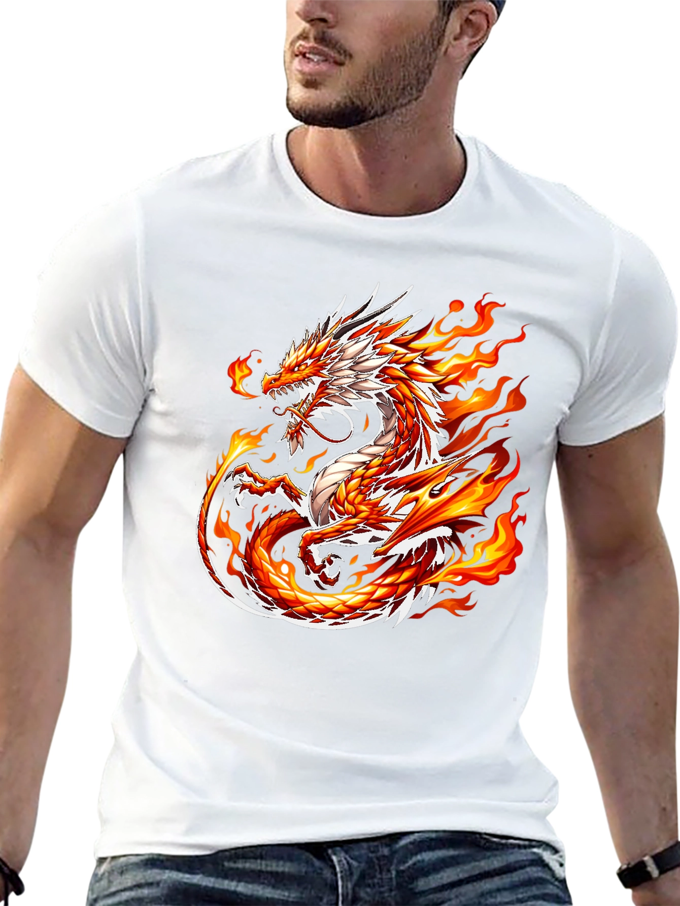 Black Fiery Dragon Graphic Tee - Men's Black T-Shirt view 13