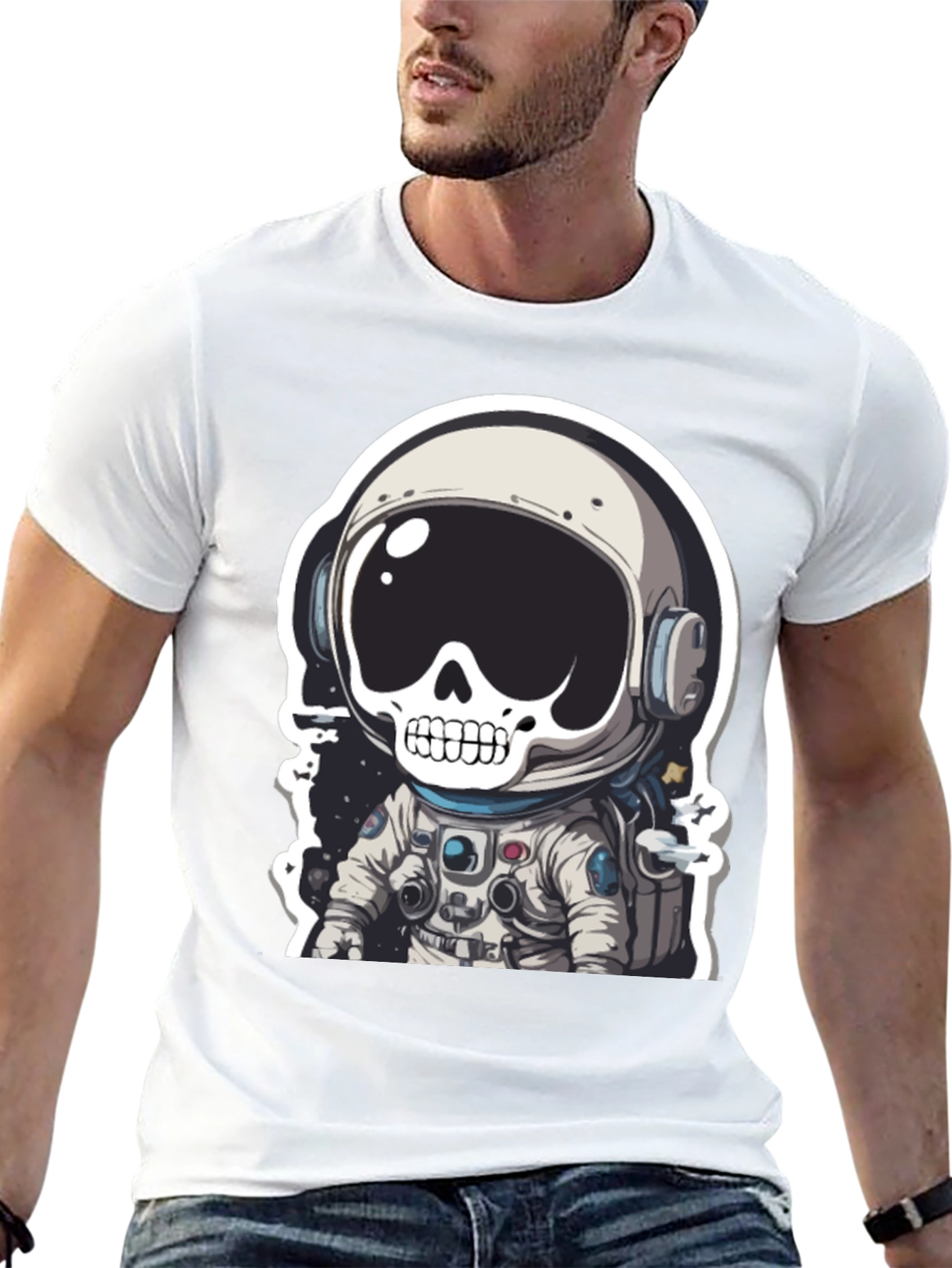 Black Skull Astronaut Graphic Tee - Men's Black T-Shirt view 13