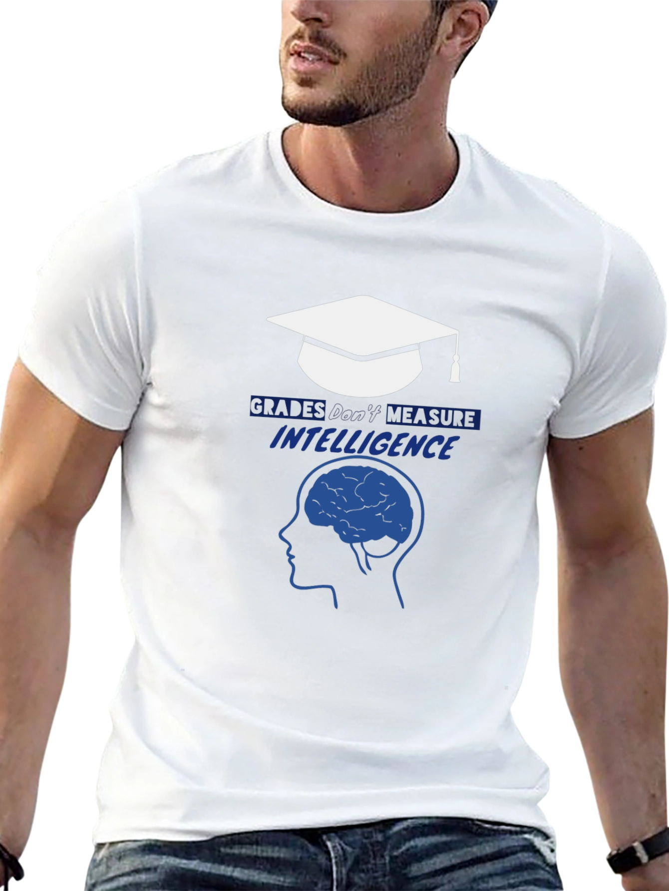 Black Intelligence T-Shirt - Graduation Cap & Brain Design view 13