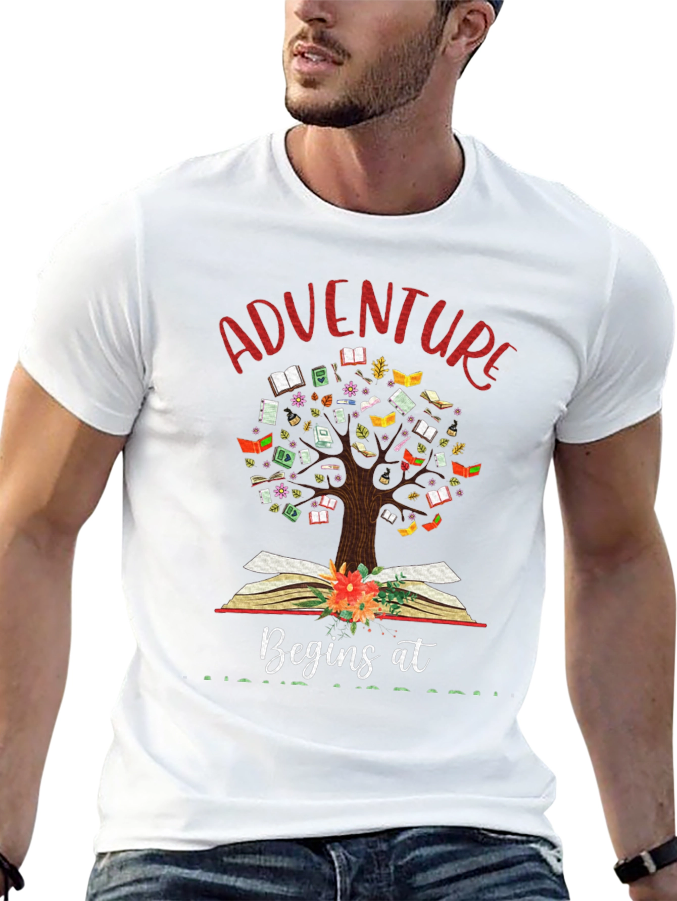 Black Adventure Begins at Books T-Shirt view 13