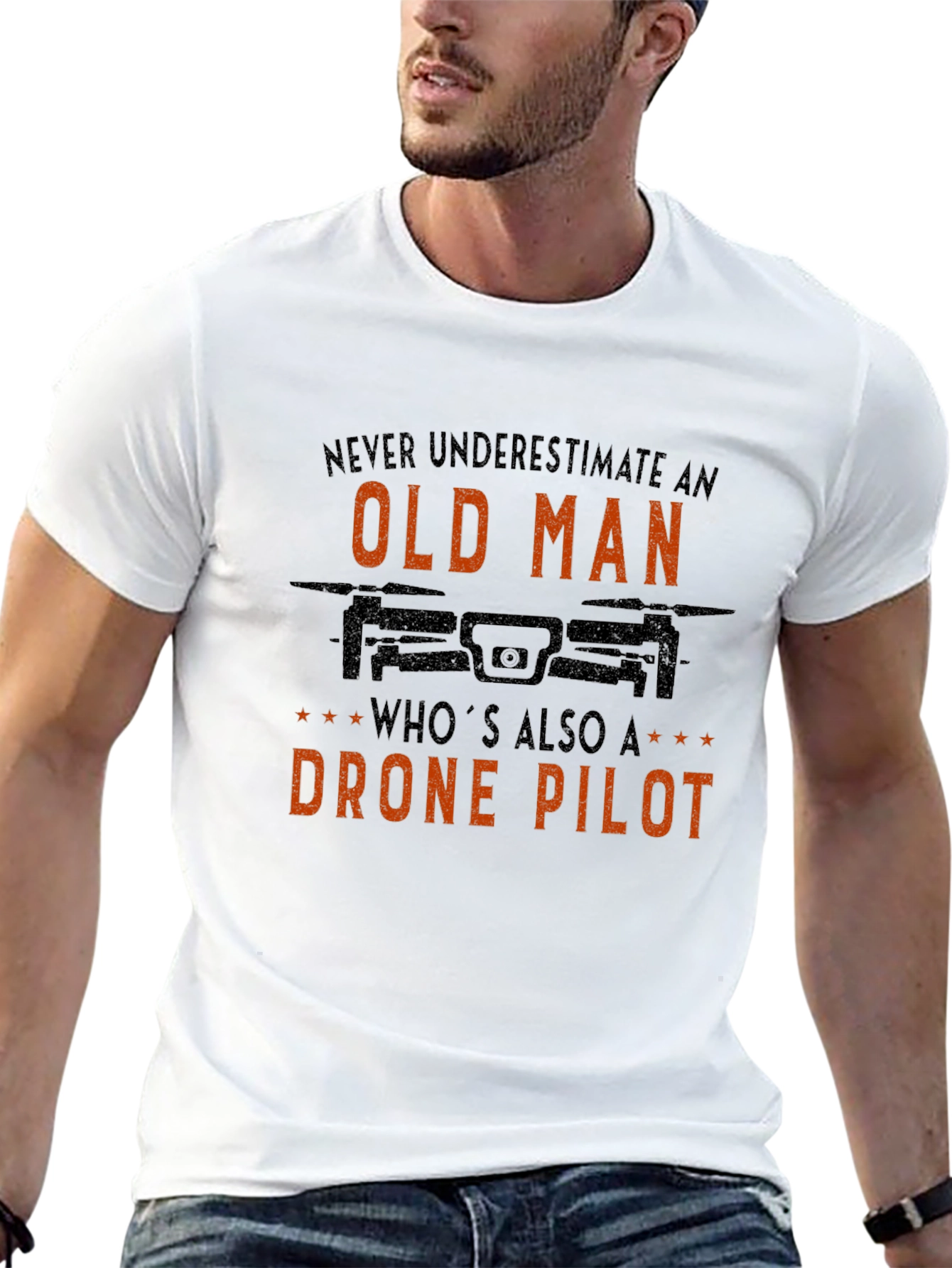 Black Old Man Drone Pilot Graphic Tee view 13