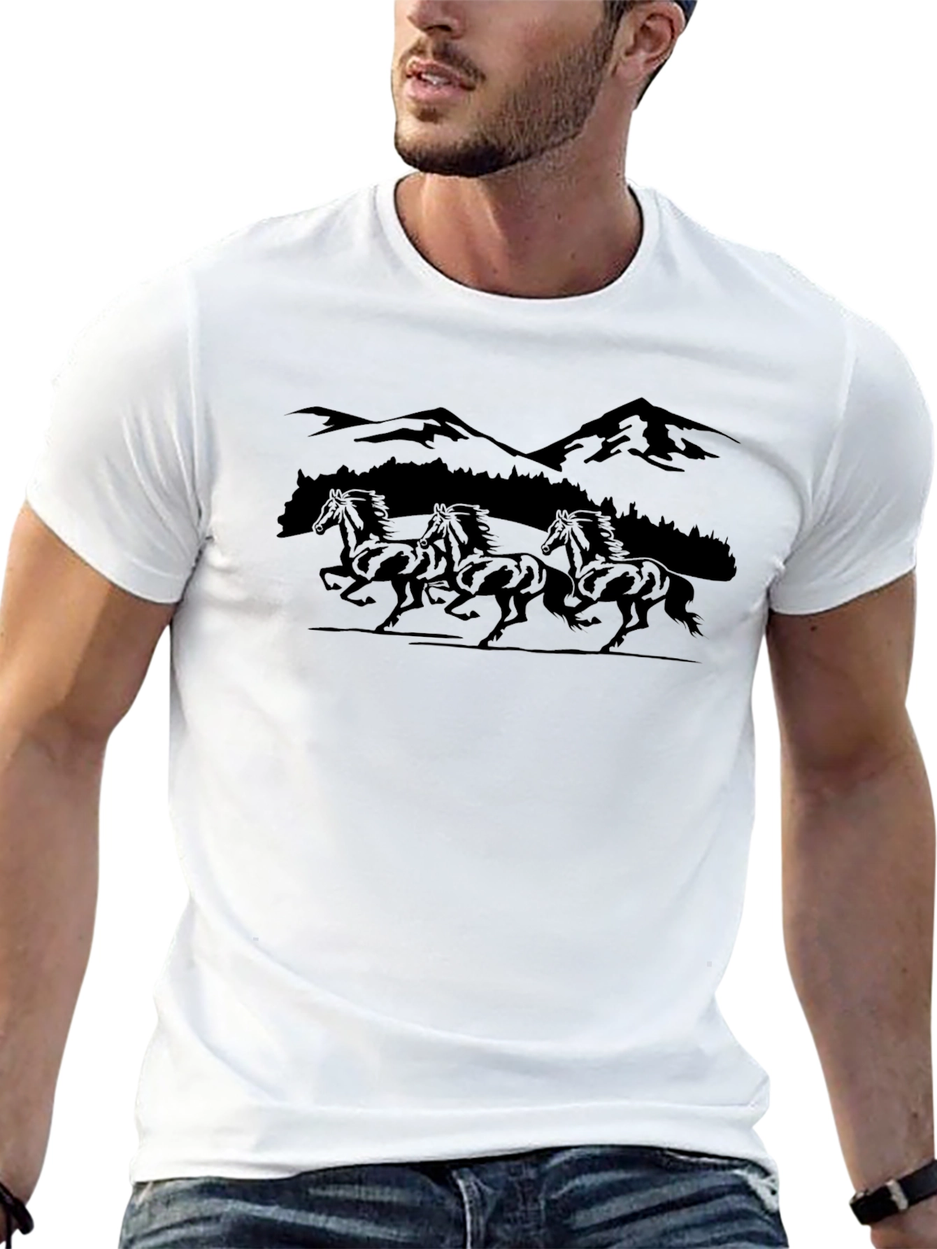 Black Black Horse & Mountain Graphic T-Shirt view 13