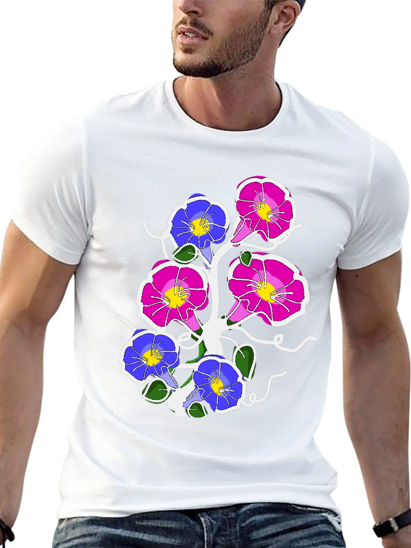 Black Floral Graphic Print Tee - Men's Black T-Shirt view 13