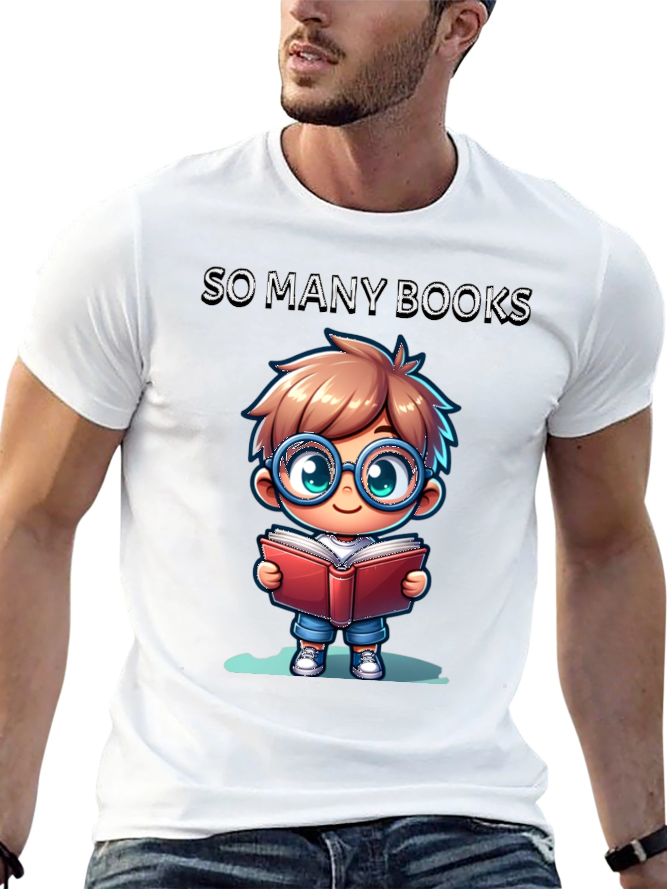 Black So Many Books T-Shirt: Cartoon Boy Reader view 13