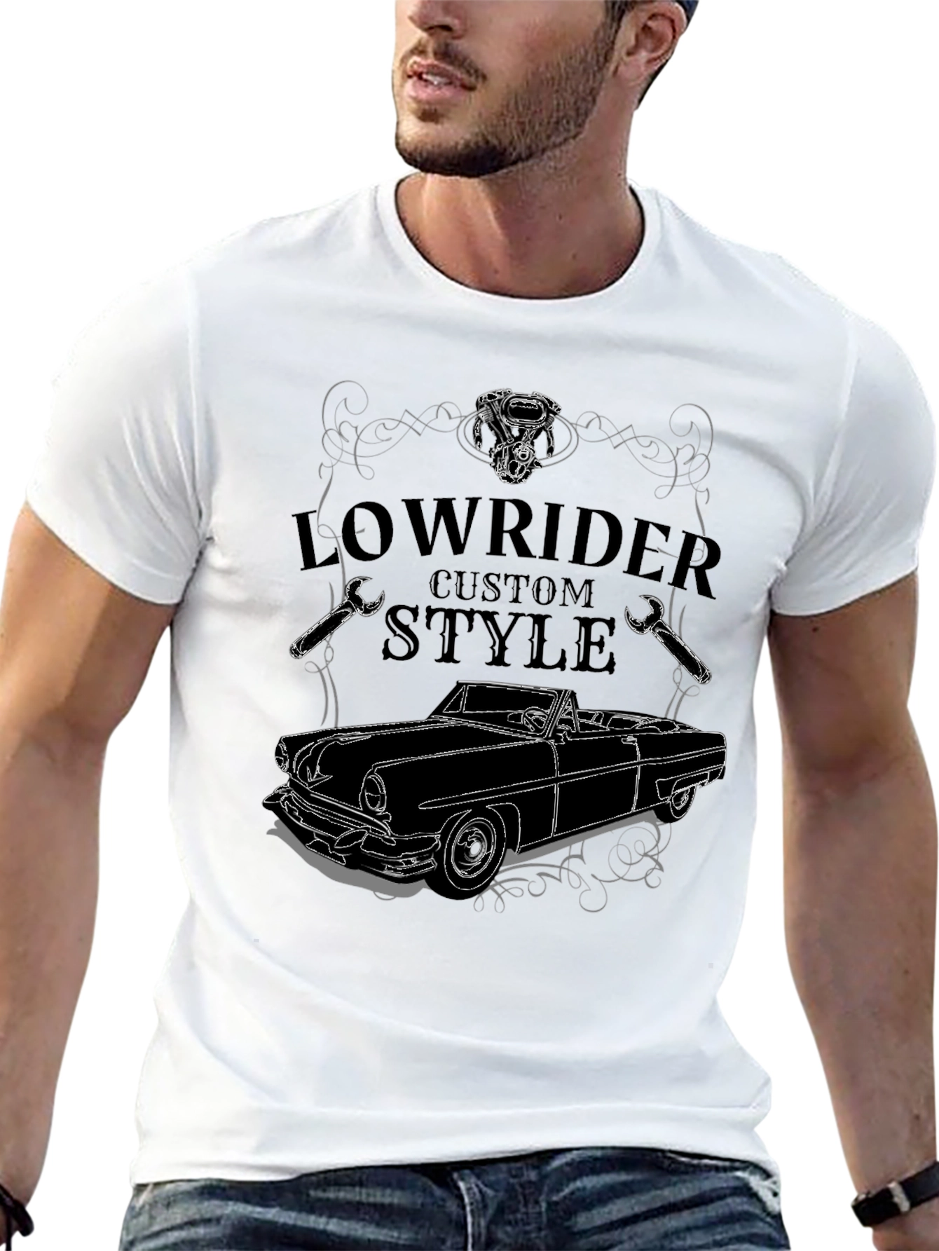 Black Lowrider Custom Style T-Shirt - Car Design view 13