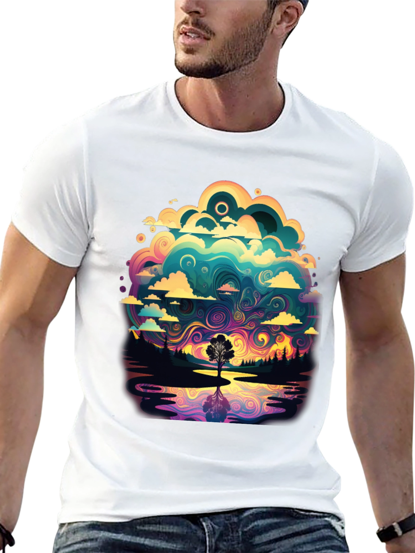 Black Vivid Psychedelic Nature T-Shirt view 13