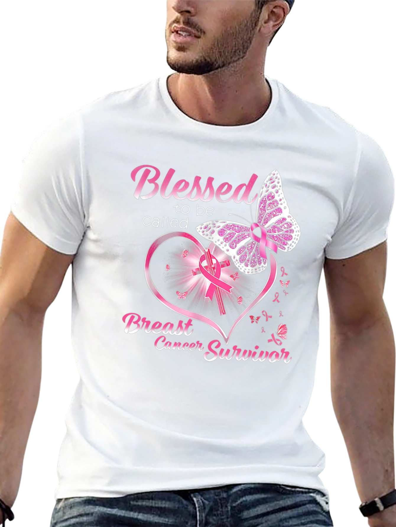 Black Breast Cancer Survivor Butterfly T-Shirt view 13