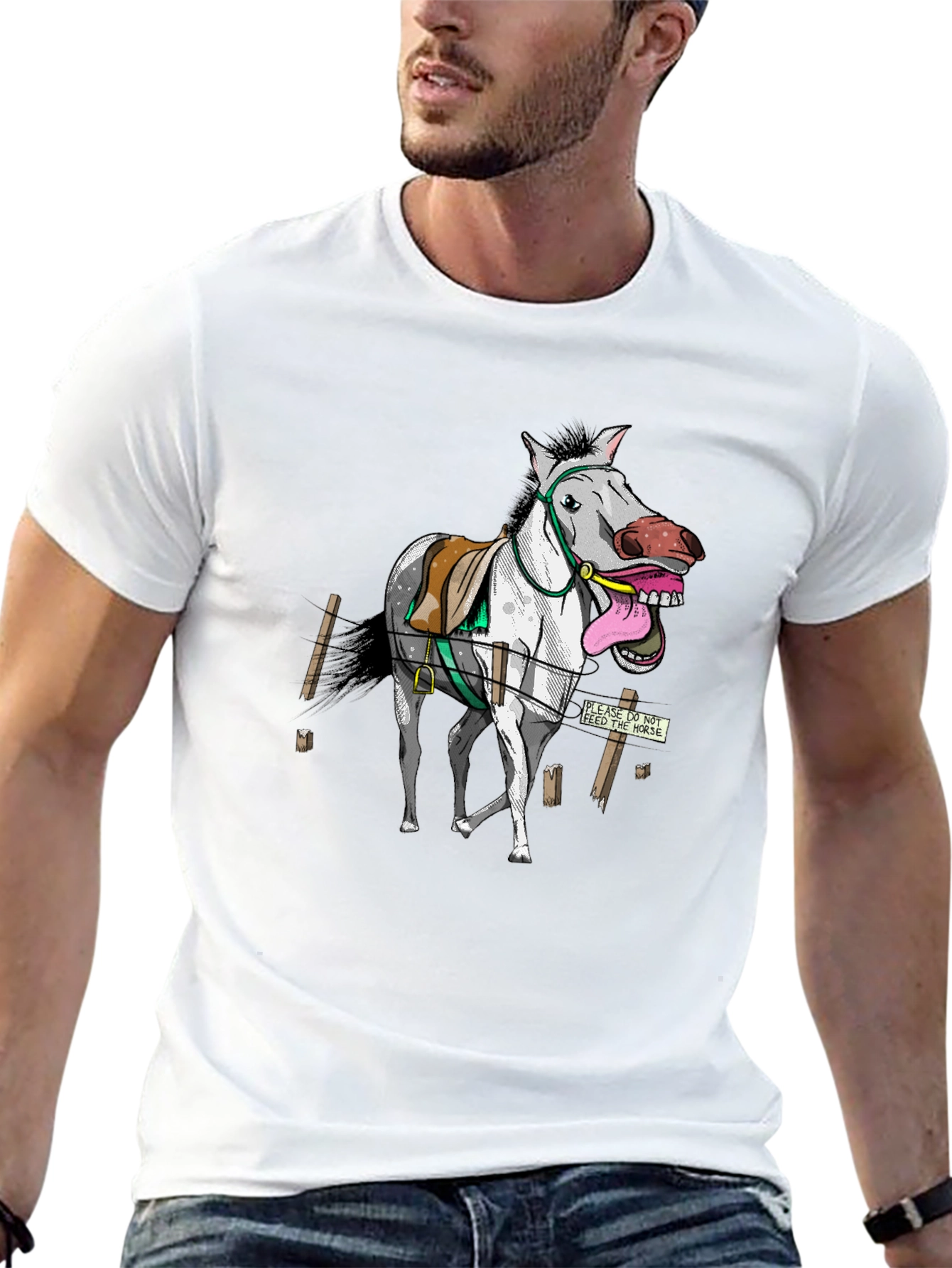Black Funny Horse Graphic Tee - Black Cotton T-Shirt view 13