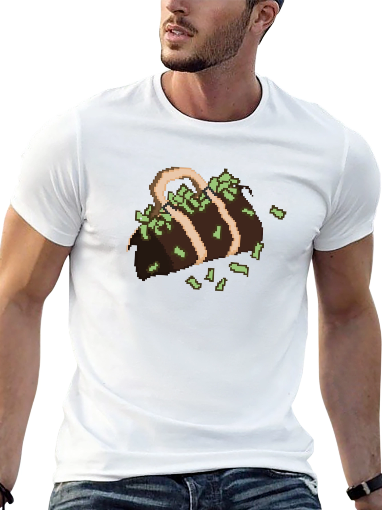 Black Pixelated Money Bag Graphic Tee - Gamer Style view 13