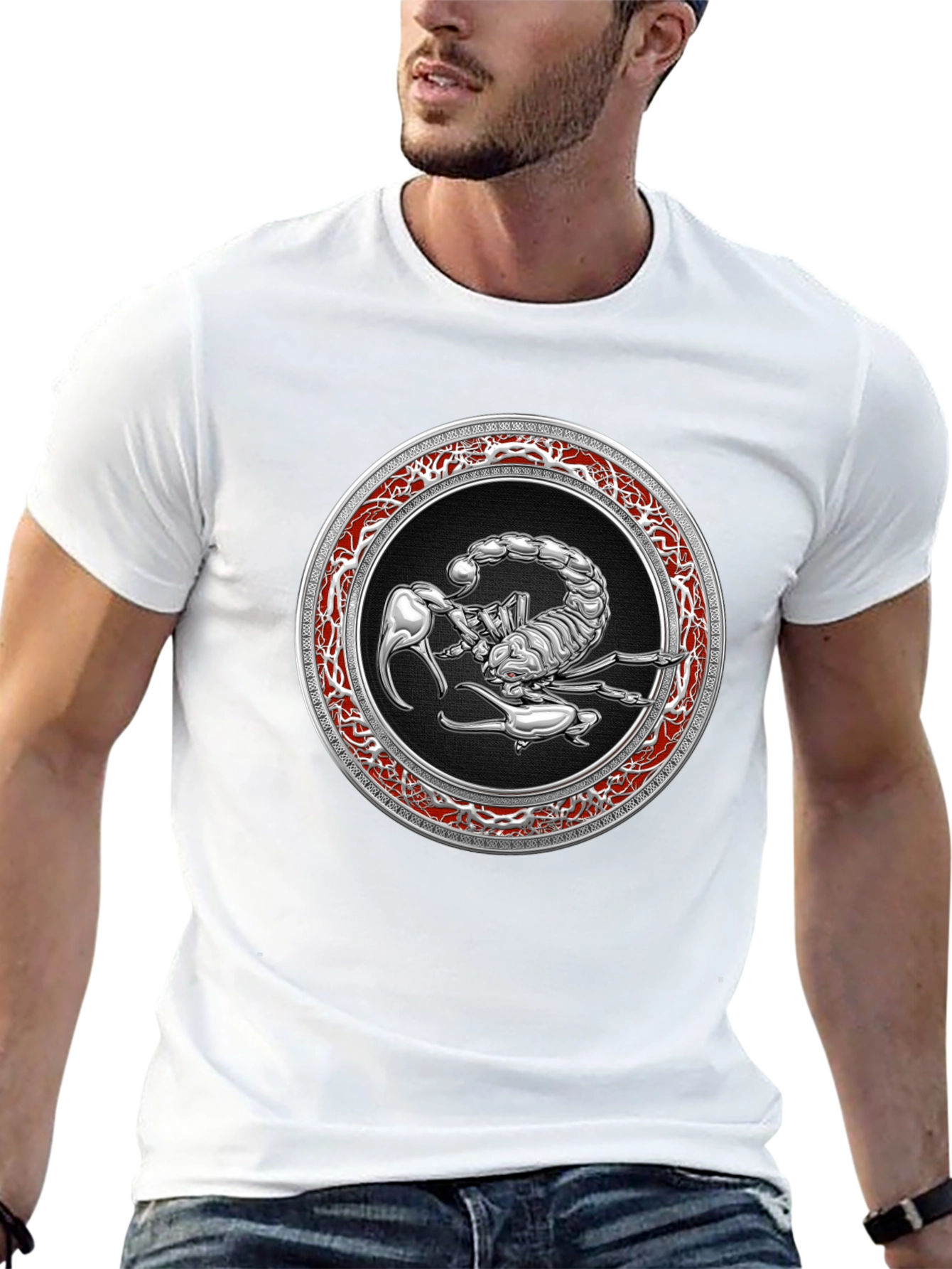 Black Scorpion Graphic Tee - Bold Silver Zodiac Design view 13