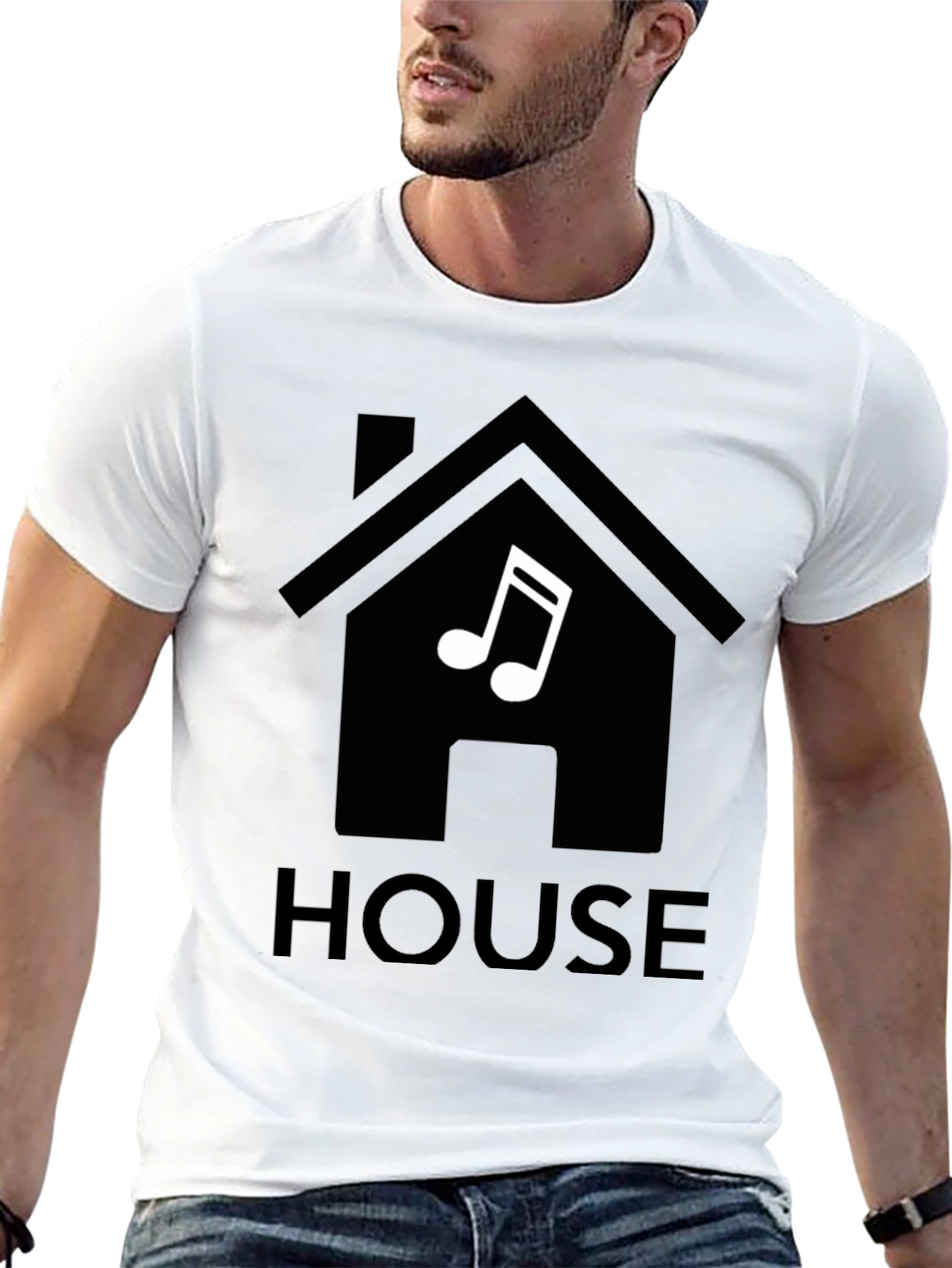 Black House Music T-Shirt, Black, Minimalist Design view 13