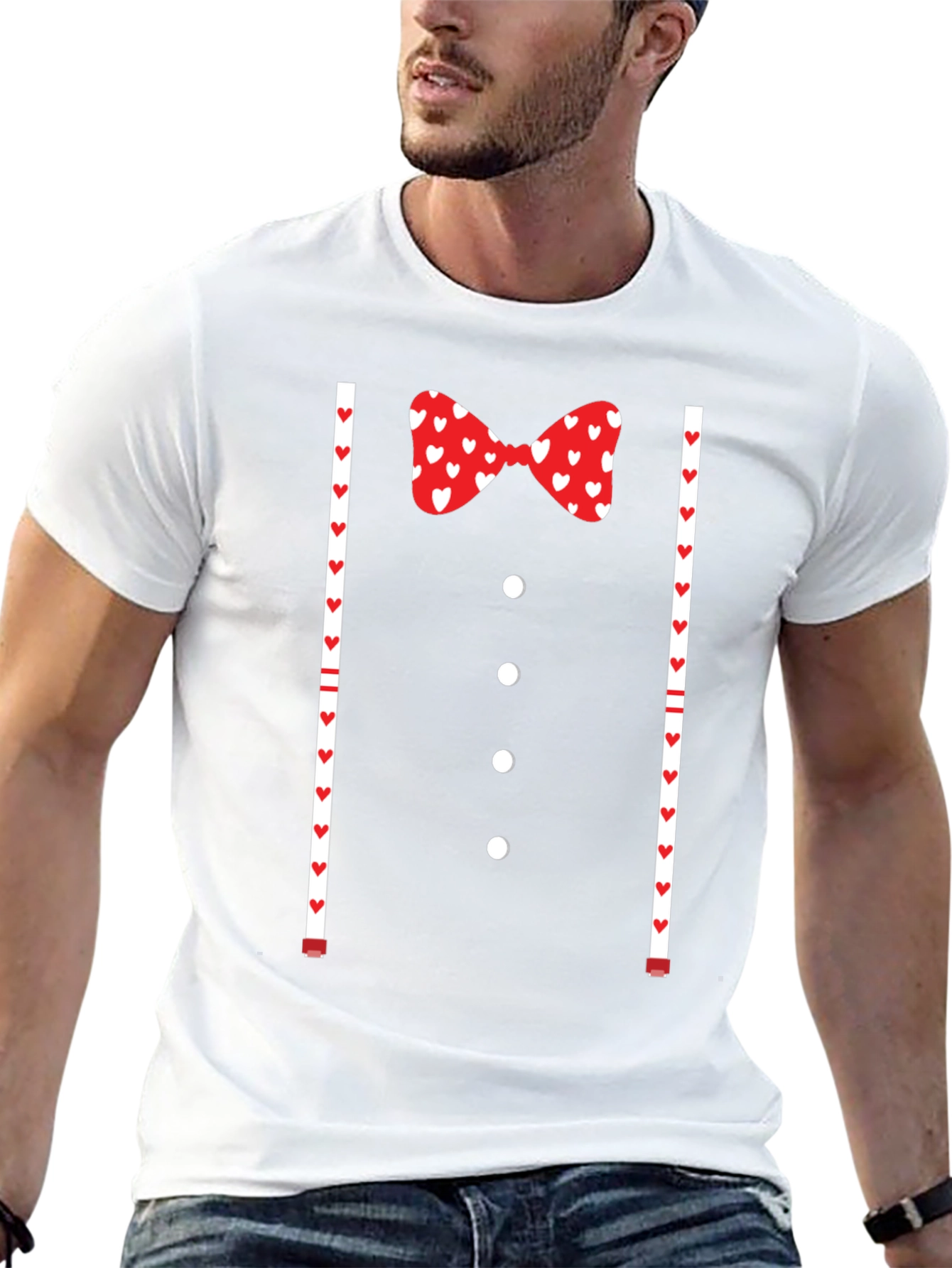 Valentine's Tuxedo Bowtie Heart Print T-Shirt - 13