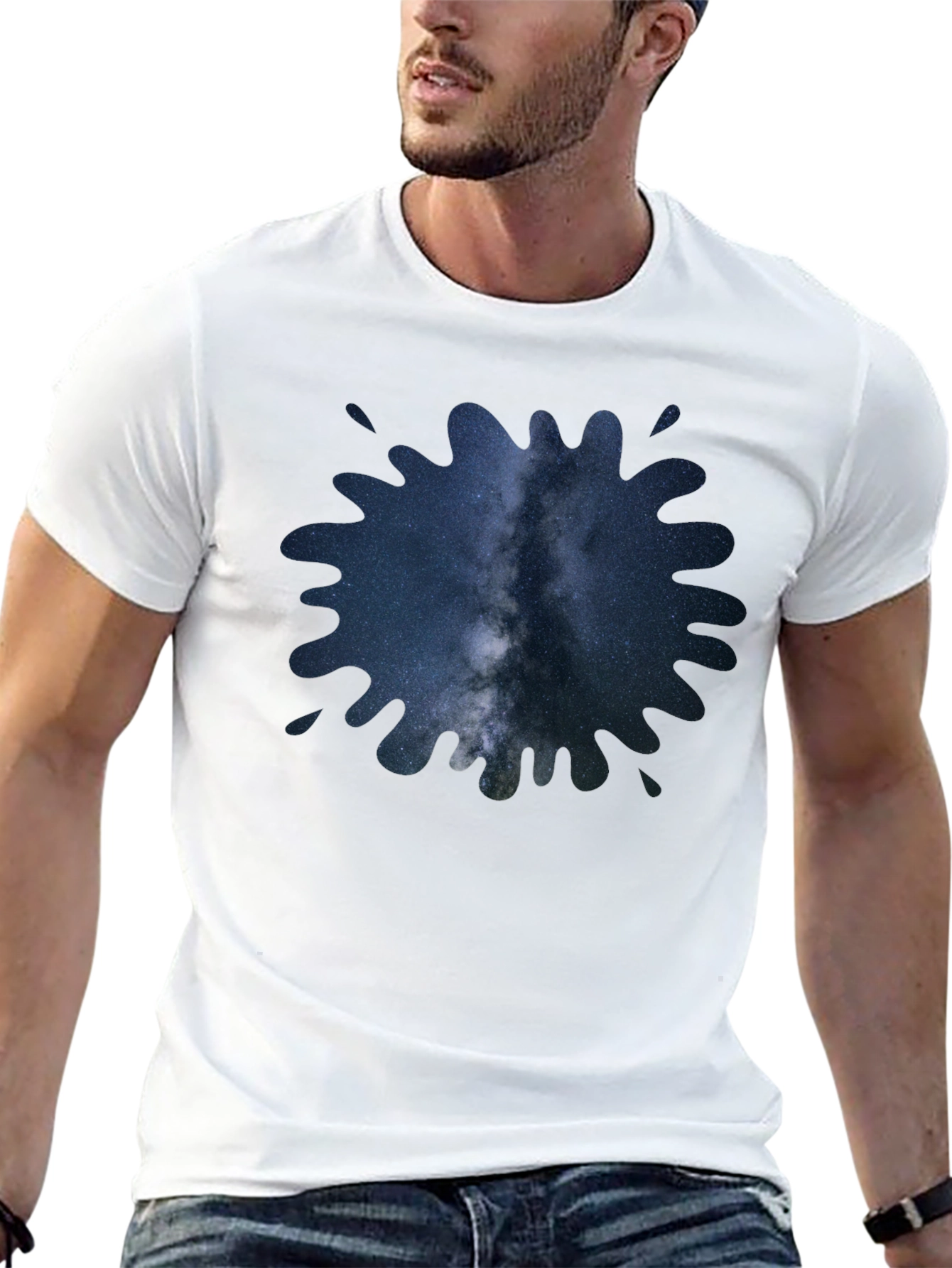 Black Galaxy Splash T-Shirt - Unique Space Design view 13
