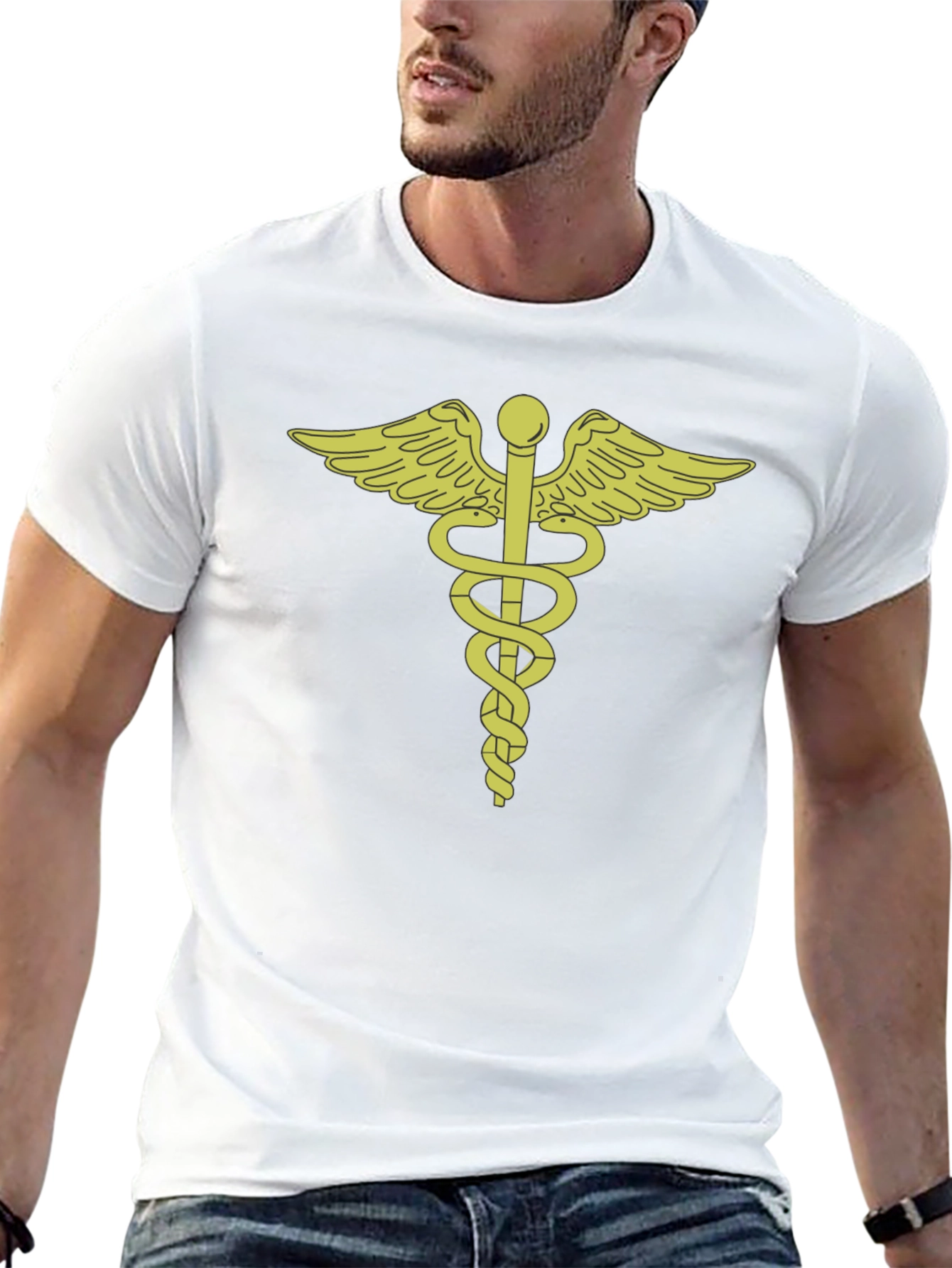 Black Caduceus Symbol Graphic T-Shirt - Medical Theme view 13