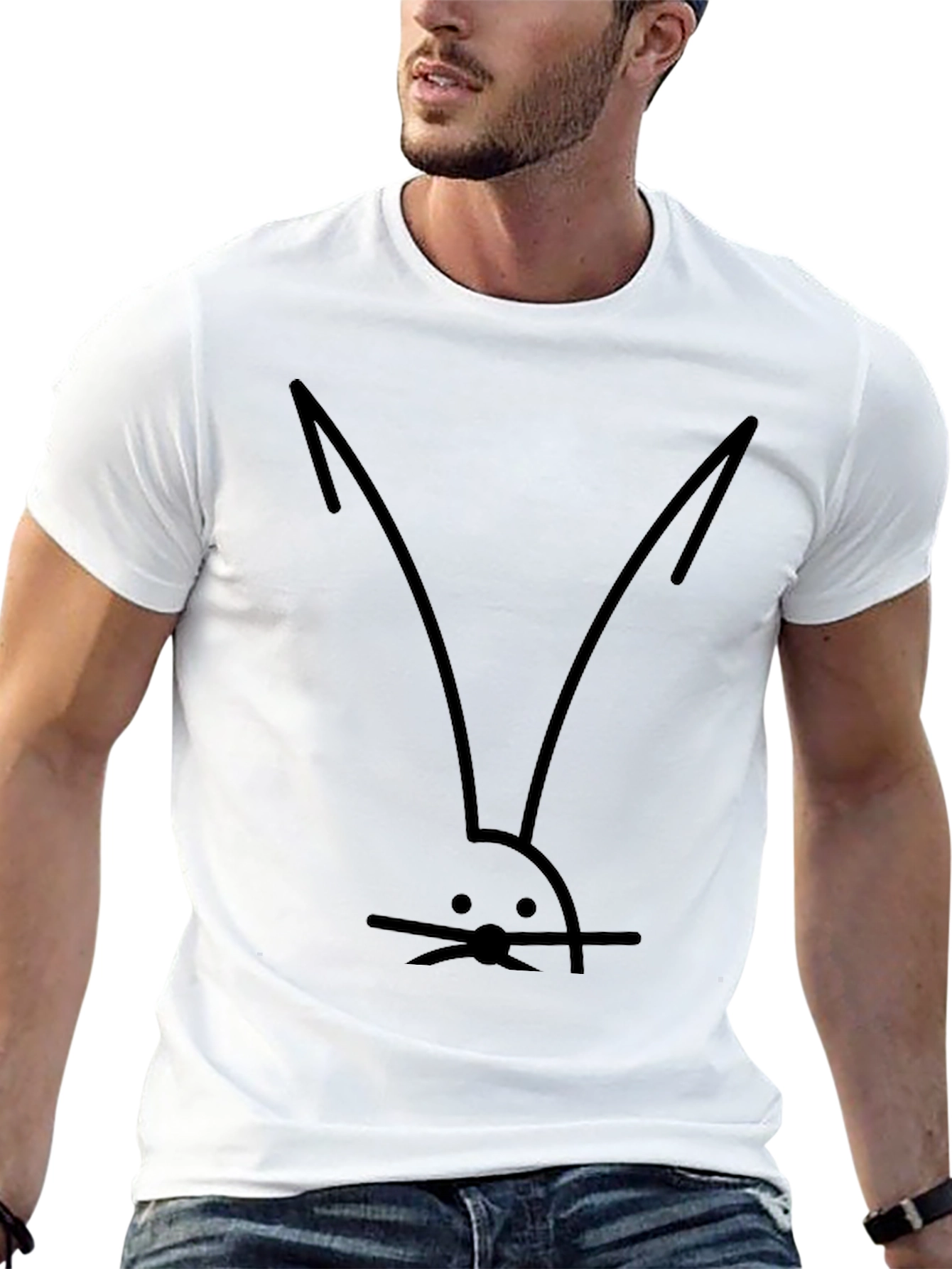 Black Minimalist Rabbit Tee - Black Cotton Blend Casual Shirt view 13