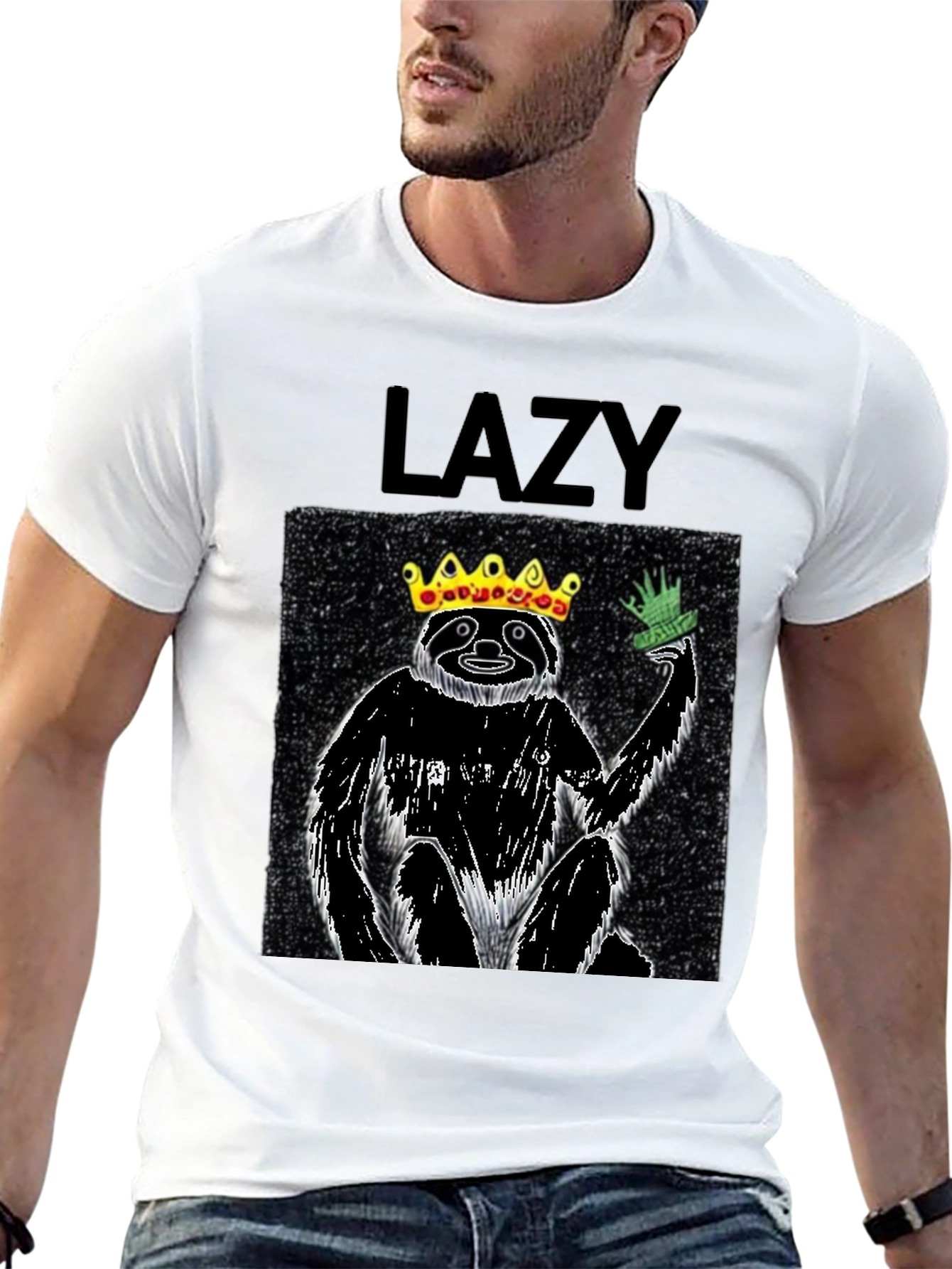 Black Lazy King Sloth Graphic Tee - Black Cotton T-Shirt view 13