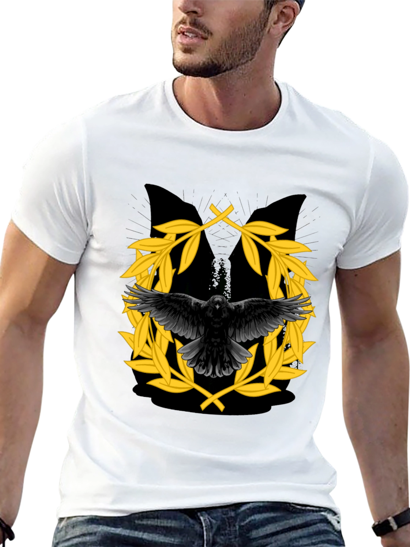 Black Raven & Laurel Wreath Graphic T-Shirt view 13