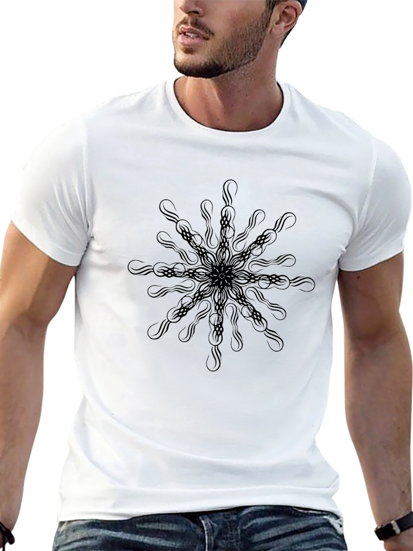 Black Abstract Mandala Black T-Shirt view 13