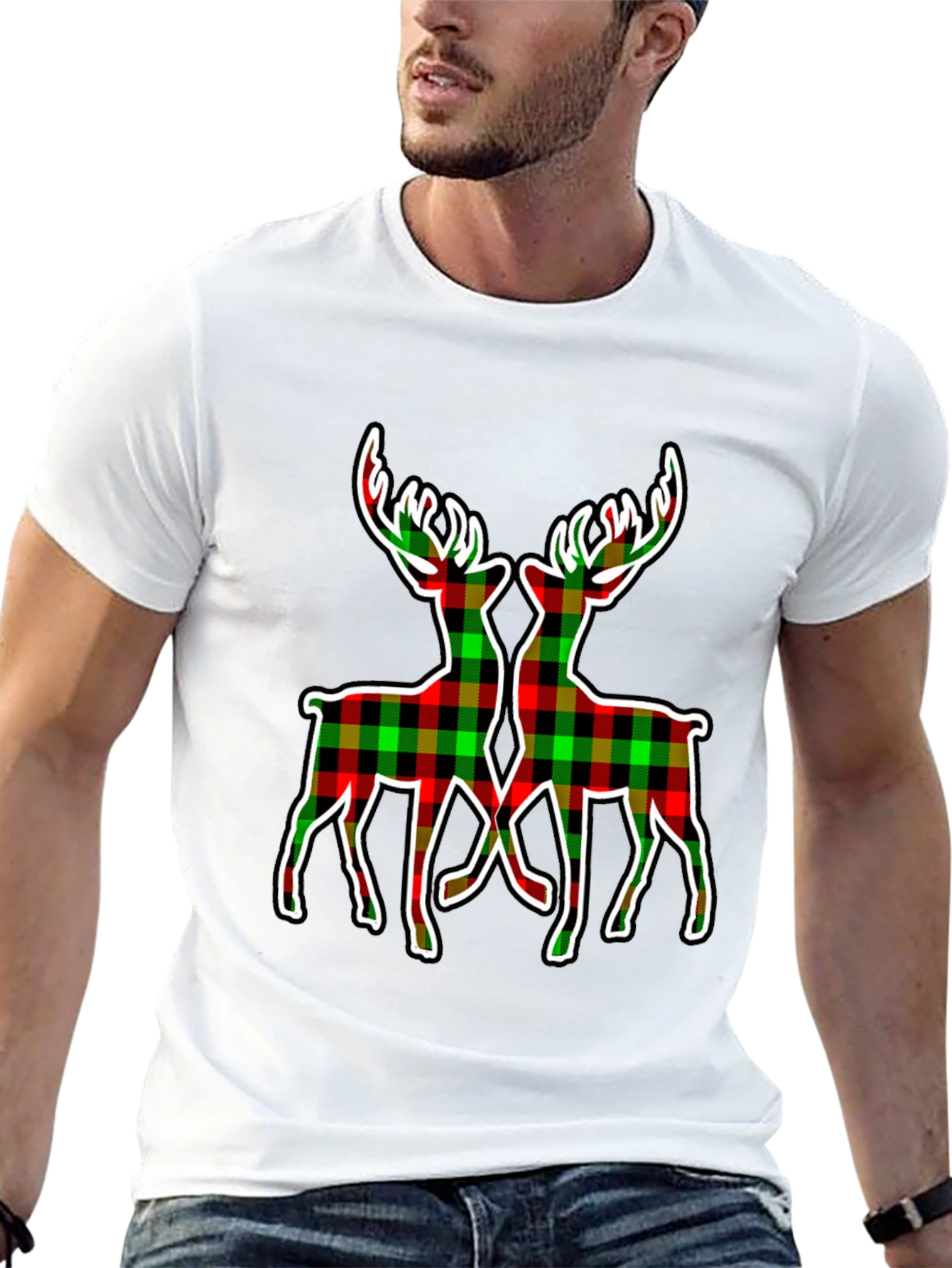 Black Plaid Deer Graphic Tee - Holiday Style view 13