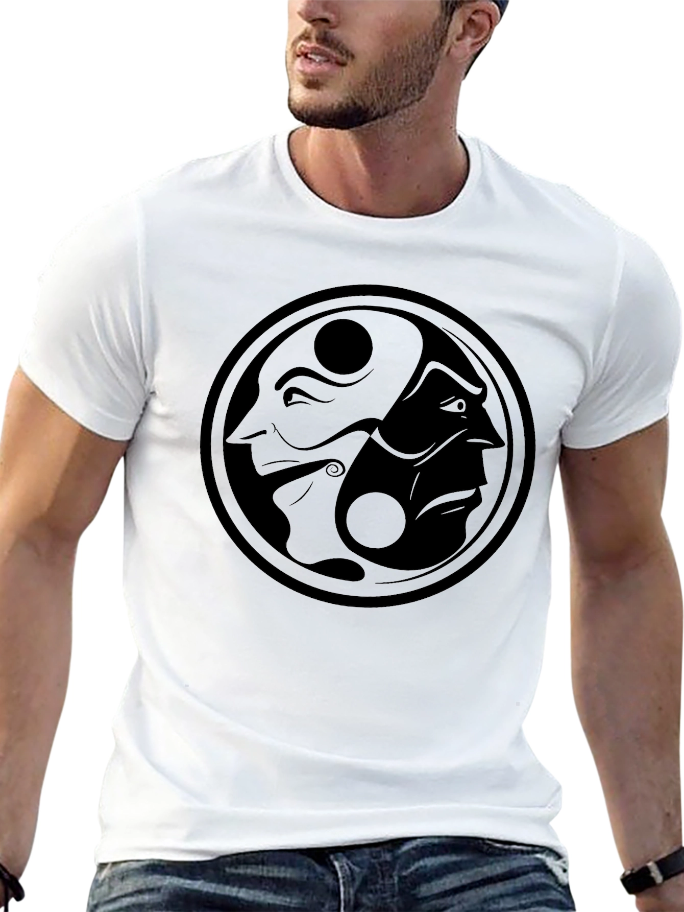 Black Yin Yang Faces Graphic T-Shirt - Mens Black Tee view 13