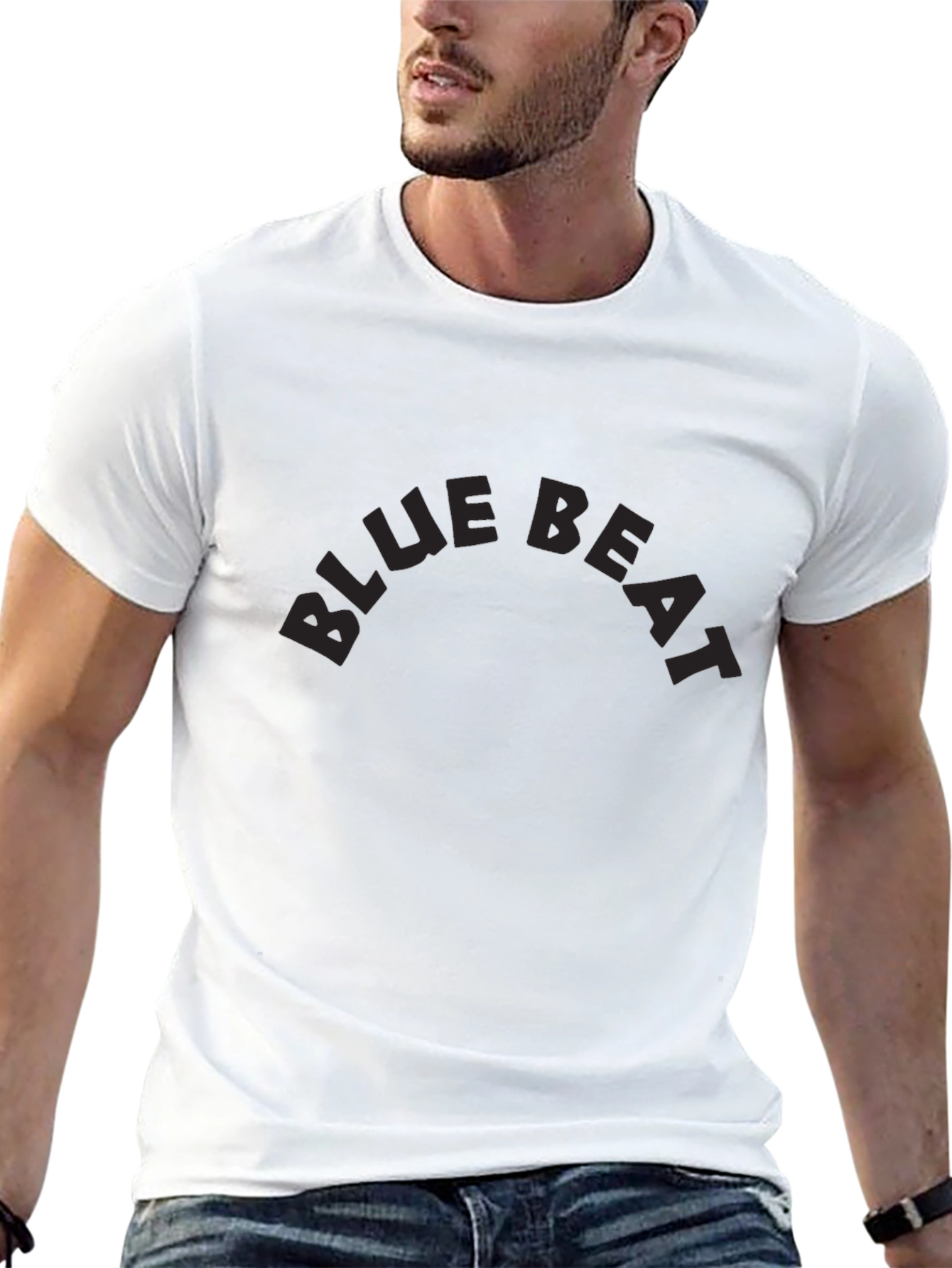 Black Blue Beat Graphic T-Shirt - Black Crew Neck Tee view 13