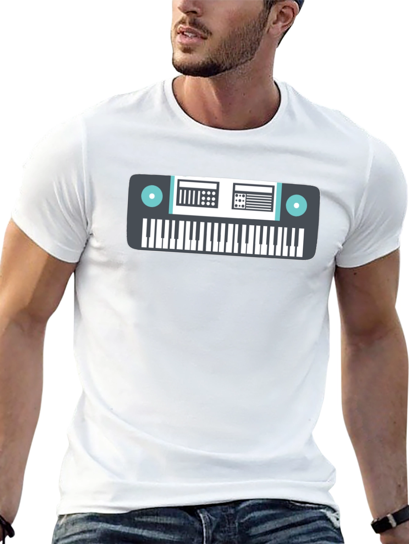 Black Keyboard Graphic Tee - Music Lover's Black T-Shirt view 13
