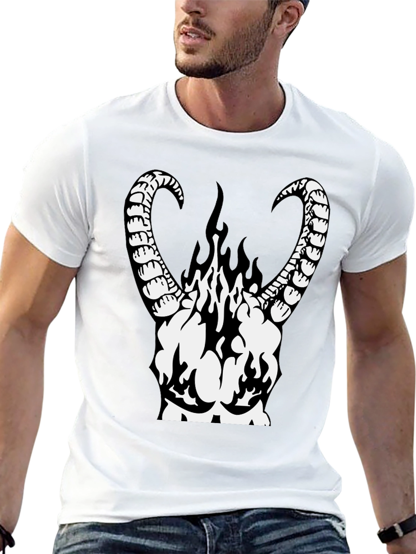Black Infernal Horns Graphic T-Shirt - Black Cotton Tee view 13