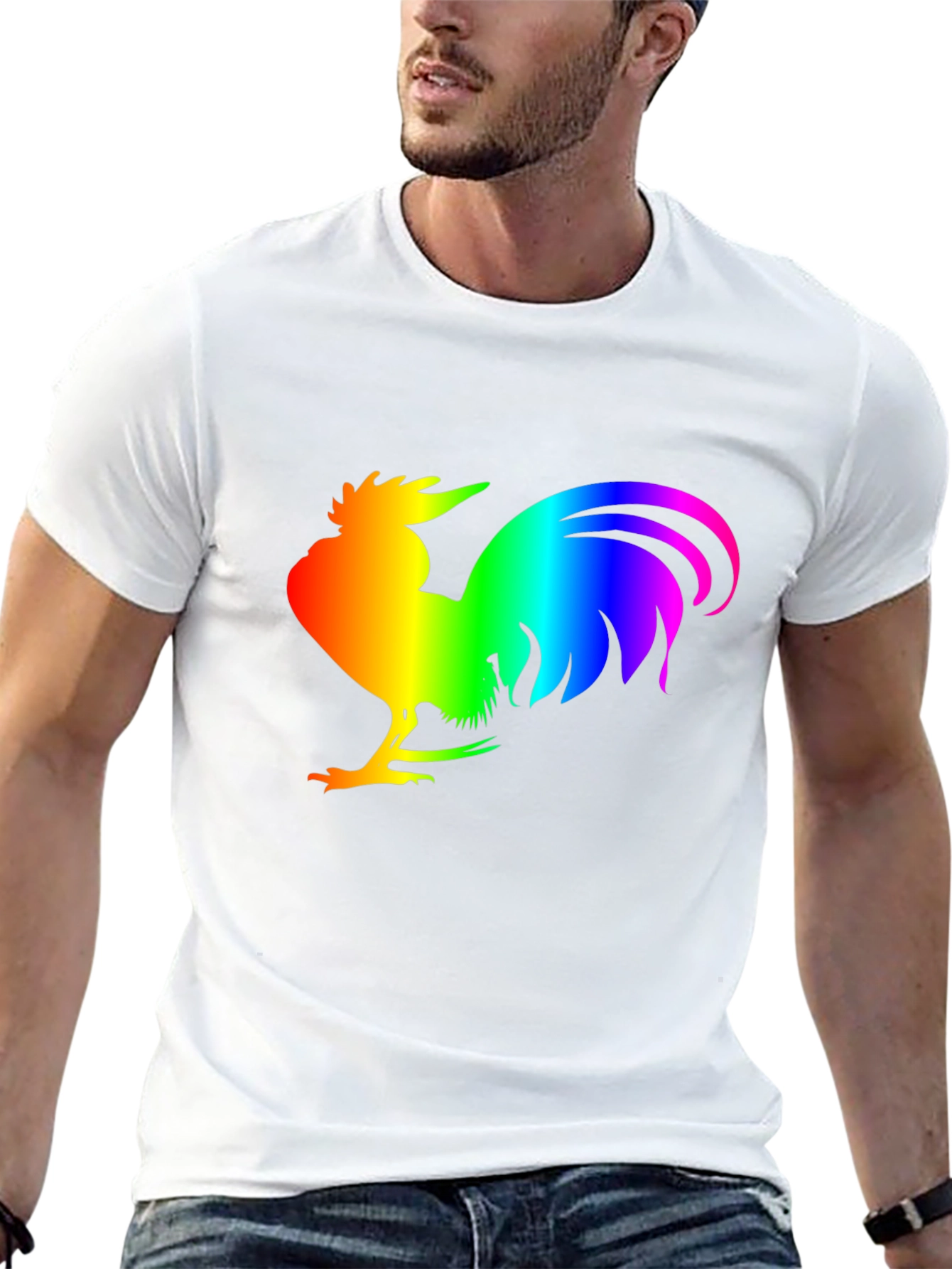 Black Rainbow Rooster Graphic Tee - Black Cotton Comfort view 13