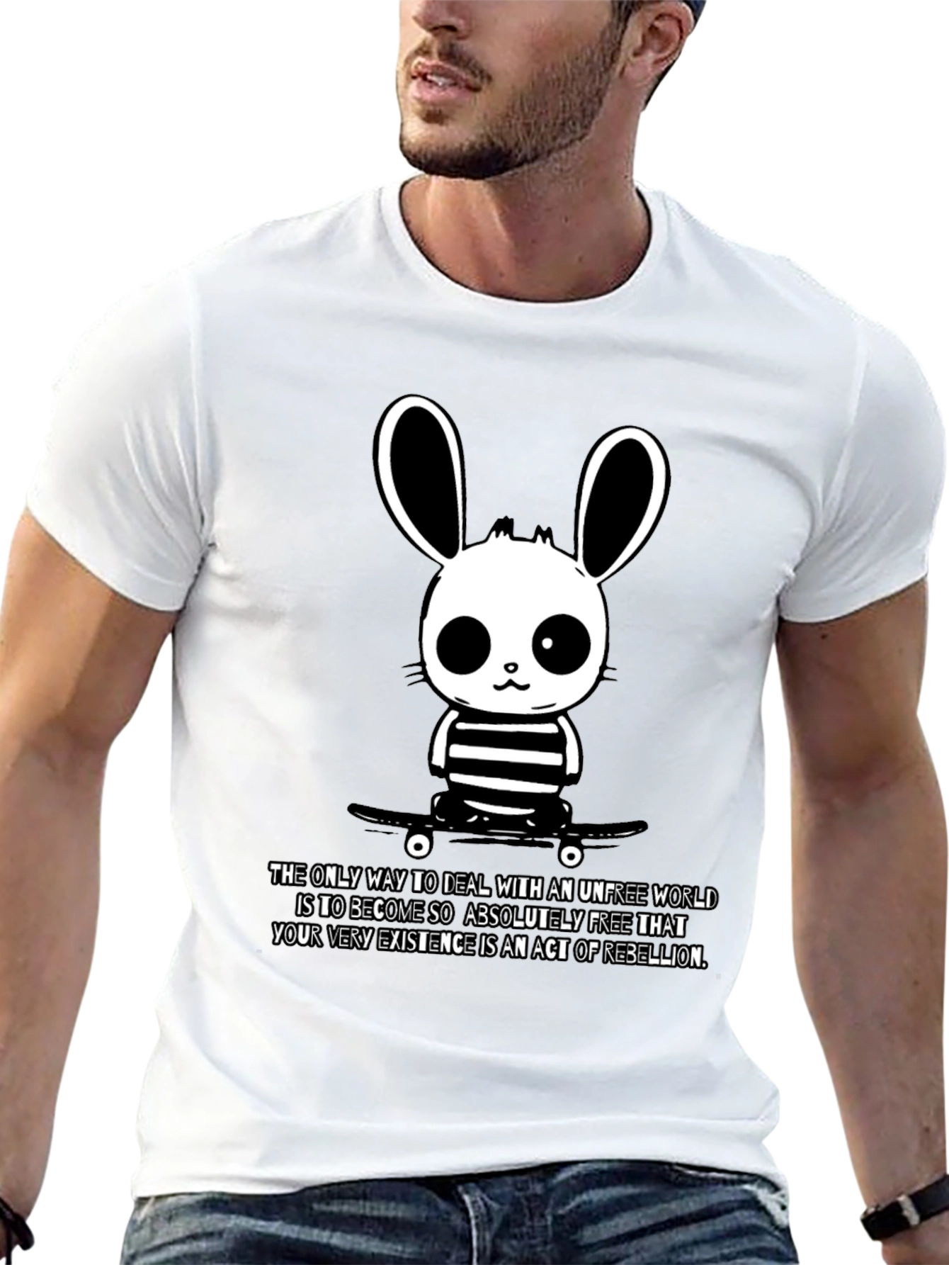 Black Rebellious Bunny Graphic Tee - Soft Black Cotton T-Shirt view 13