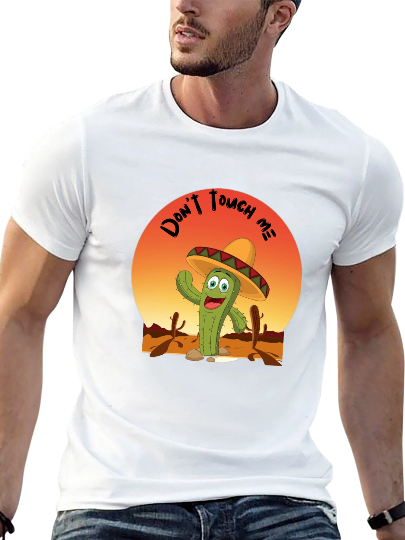 Black Funny Cactus 'Don't Touch Me' T-Shirt view 13
