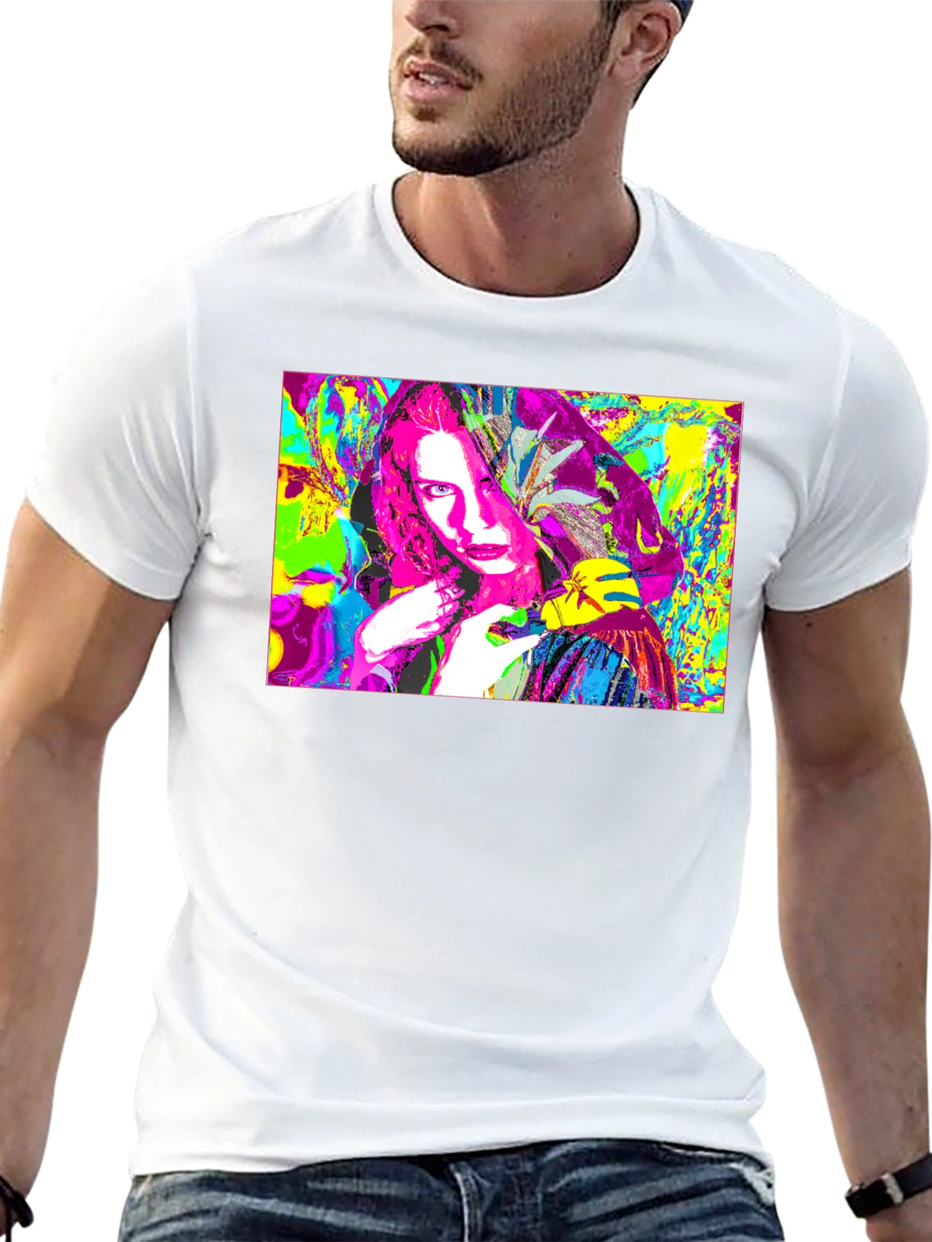 Black Abstract Pop Art Graphic Tee - Black Unisex T-Shirt view 13