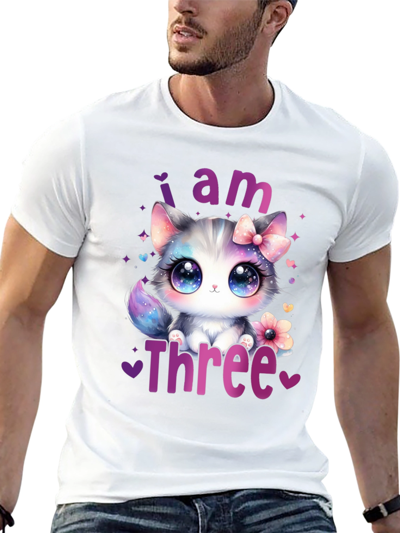 Black I Am Three Birthday Cat T-Shirt view 13