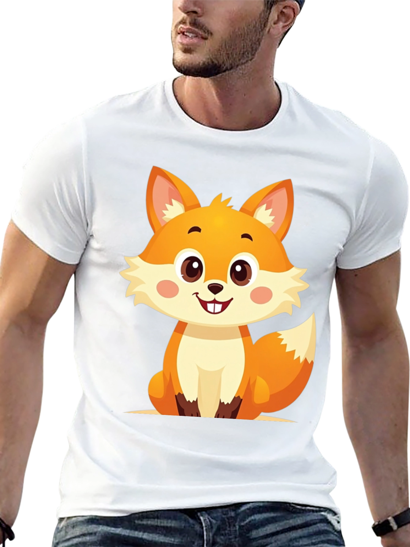 Black Cute Cartoon Fox Graphic Tee view 13