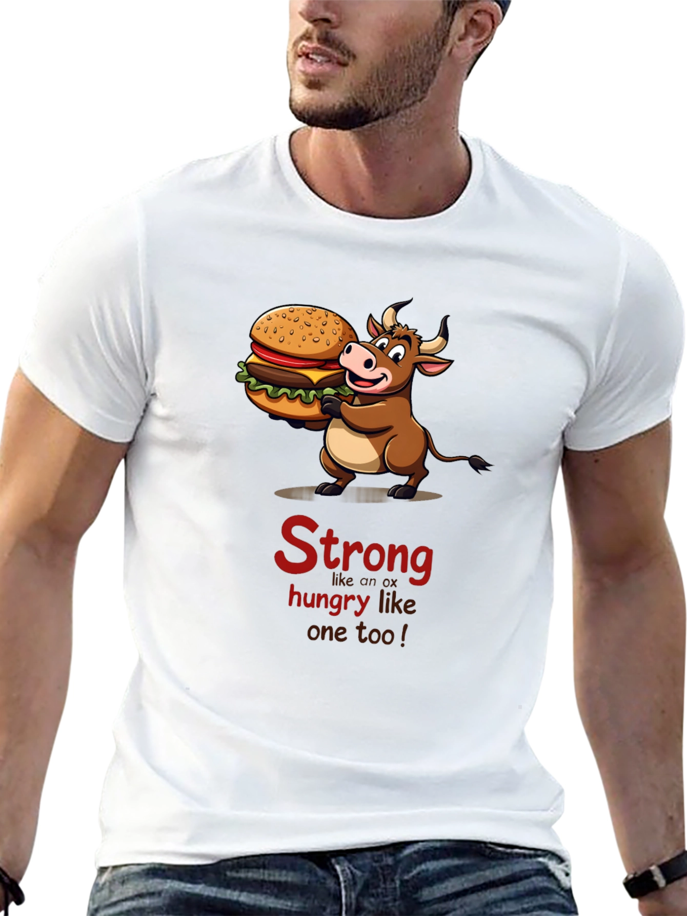 Black Strong Hungry Bull Burger T-Shirt view 13