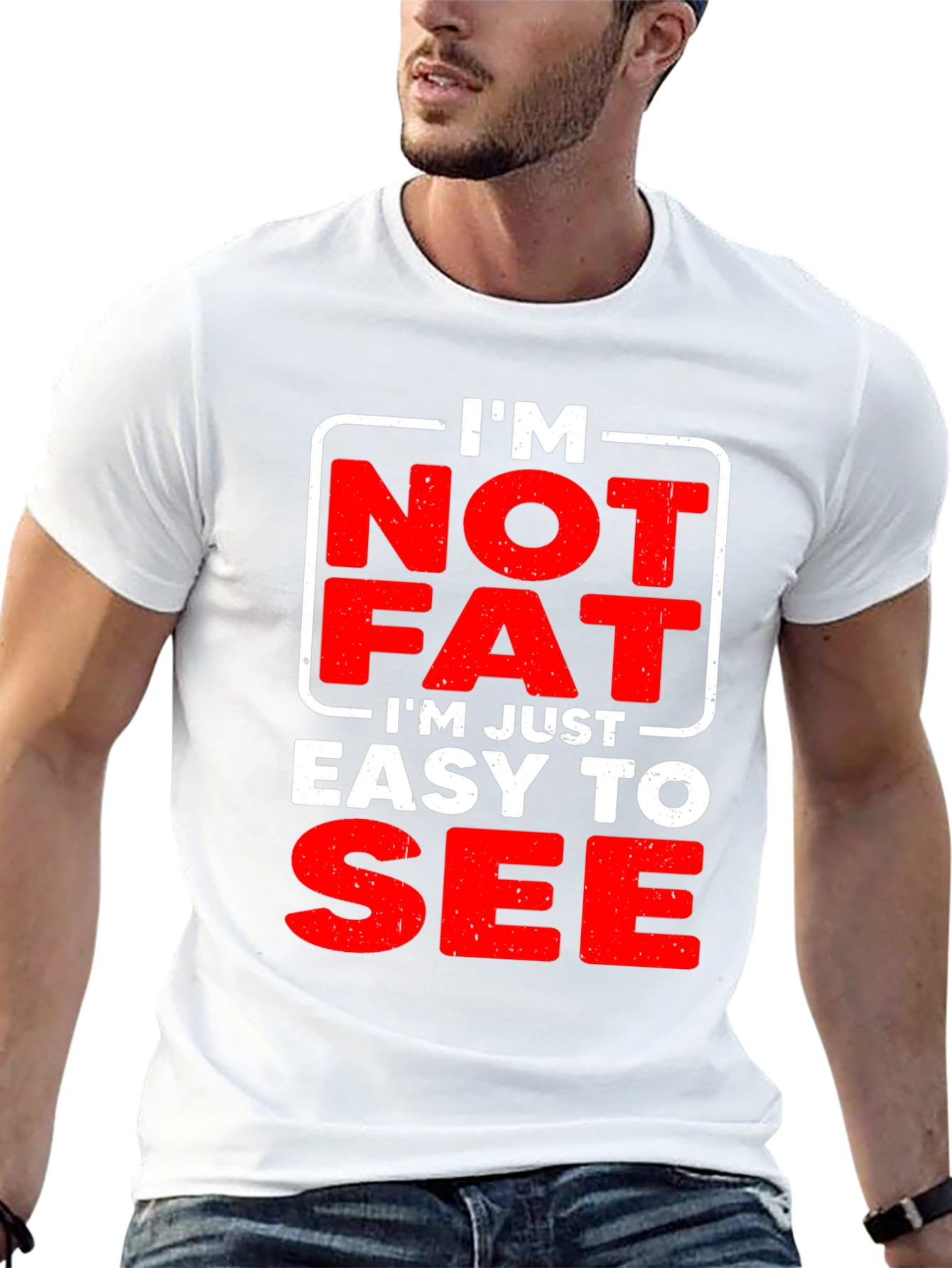 Black Funny Men's "I'm Not Fat" Graphic T-Shirt view 13