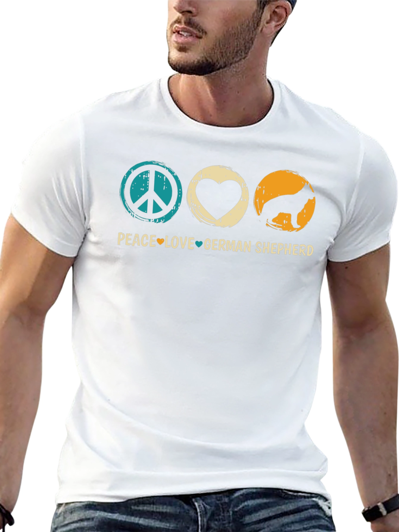 Black Peace Love German Shepherd T-Shirt view 13